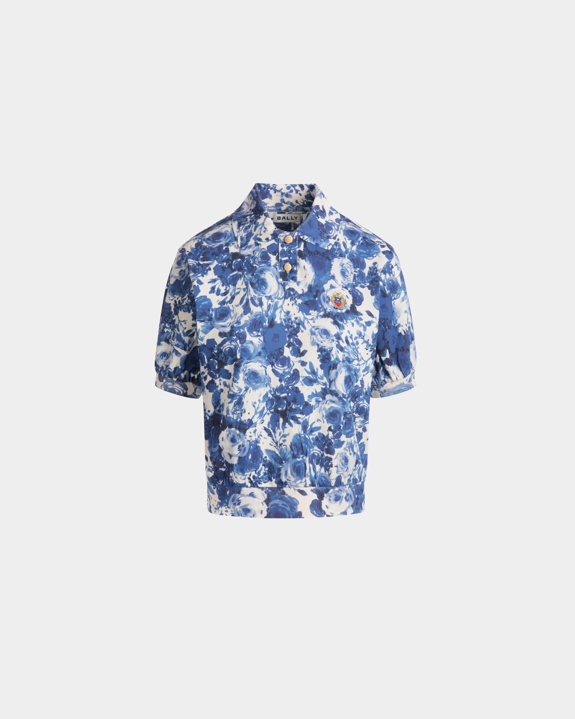 Polo Shirt with a Rosengarten Print in Blue Cotton - Women's - Bally - 01