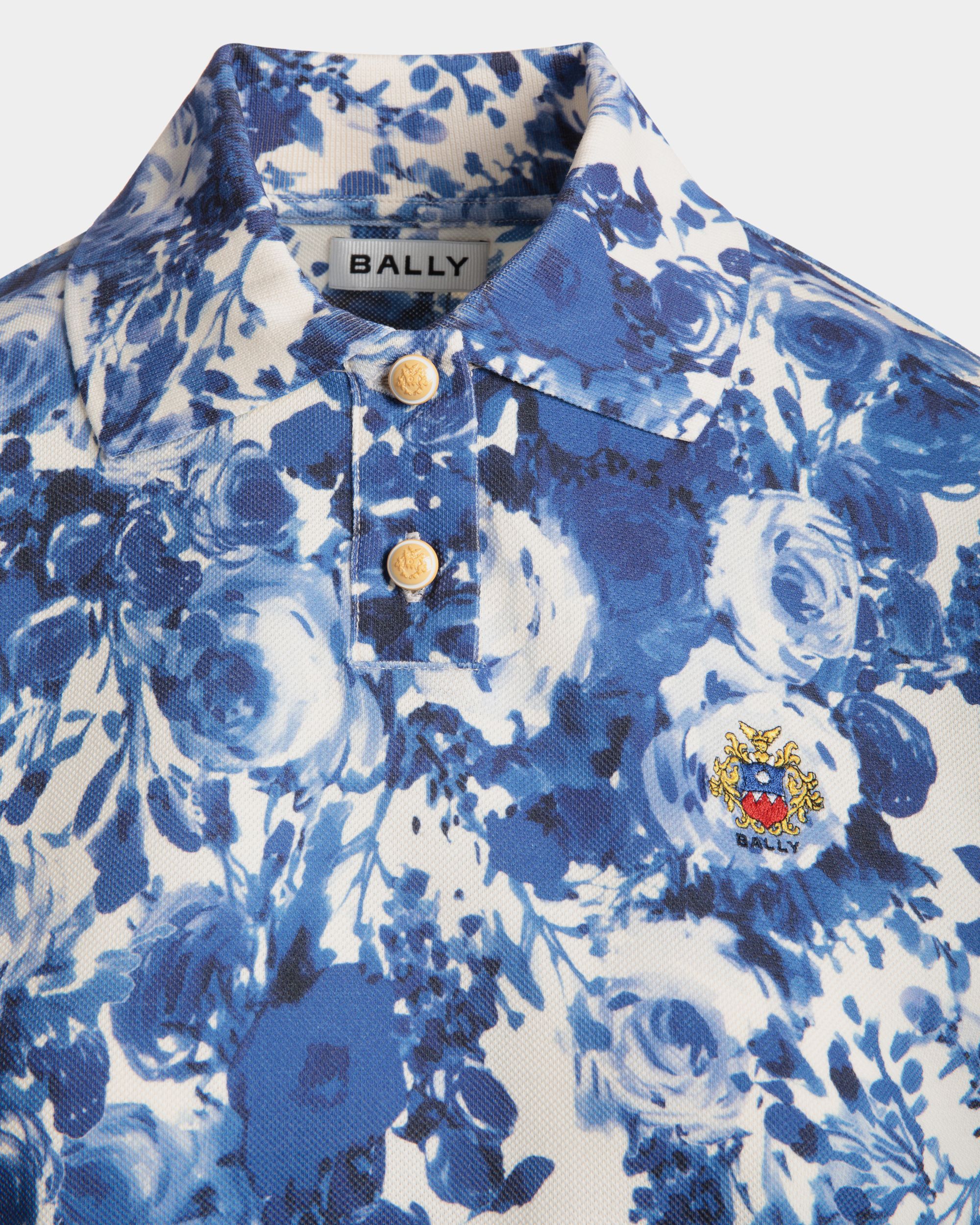 Polo Shirt with a Rosengarten Print in Blue Cotton - Women's - Bally - 02