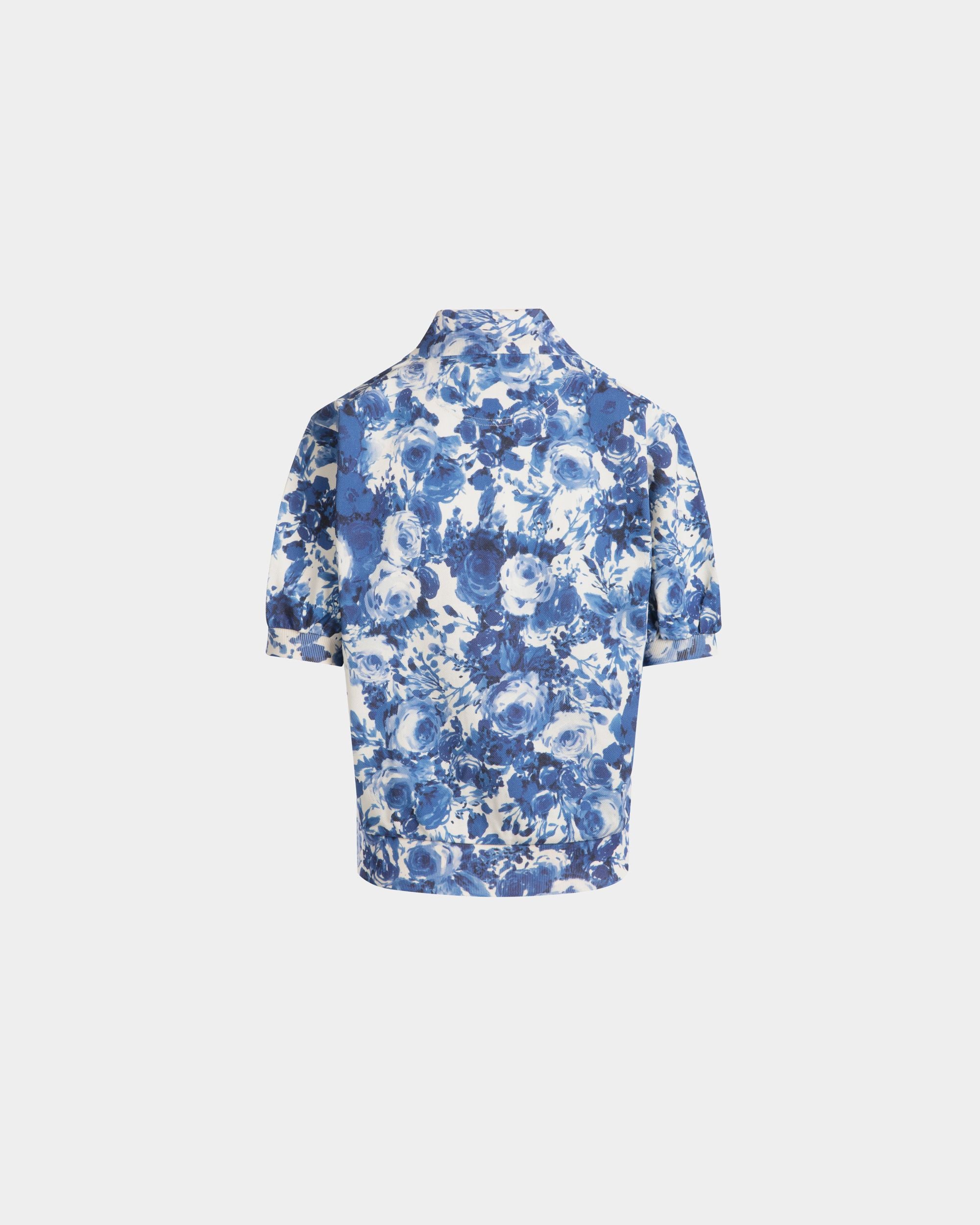 Polo Shirt with a Rosengarten Print in Blue Cotton - Women's - Bally - 03
