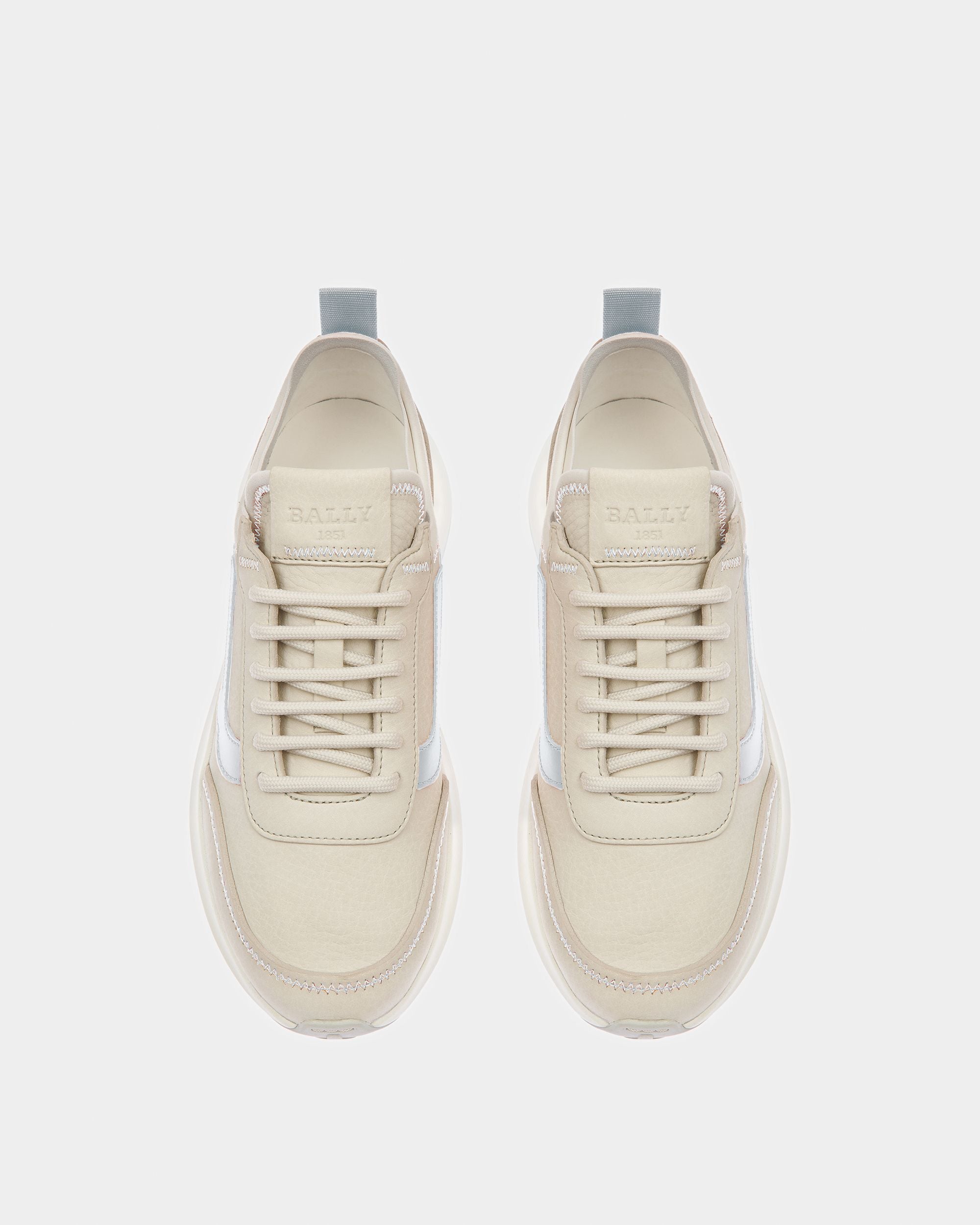 Darys Leather Sneakers In Dusty White And Light Blue - Women's - Bally - 03