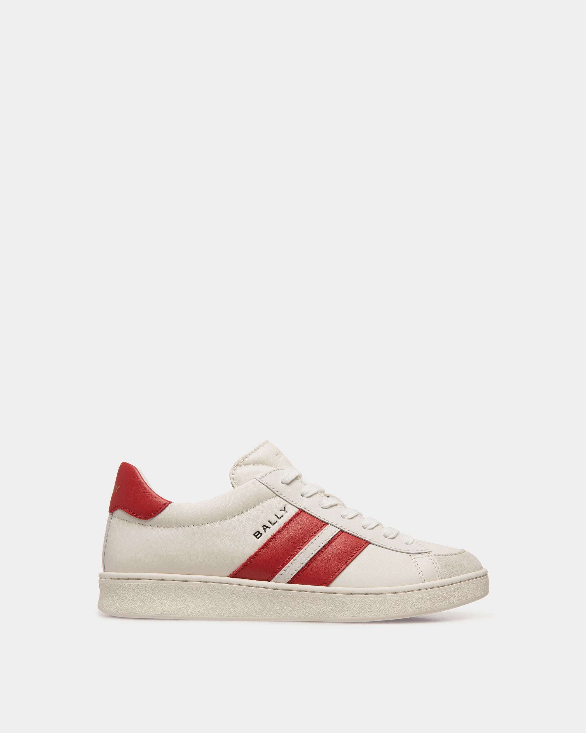 Tennis Sneaker in White and Candy Red Leather - Women's - Bally - 01