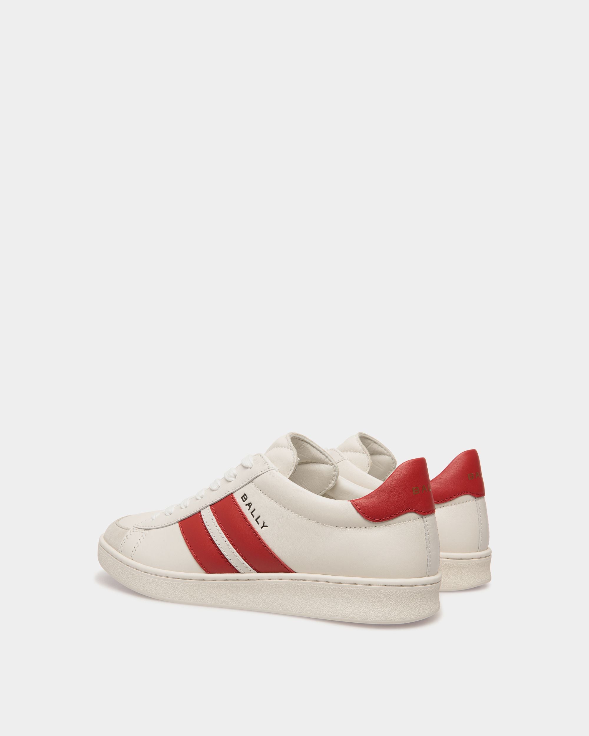 Tennis Sneaker in White and Candy Red Leather - Women's - Bally - 04