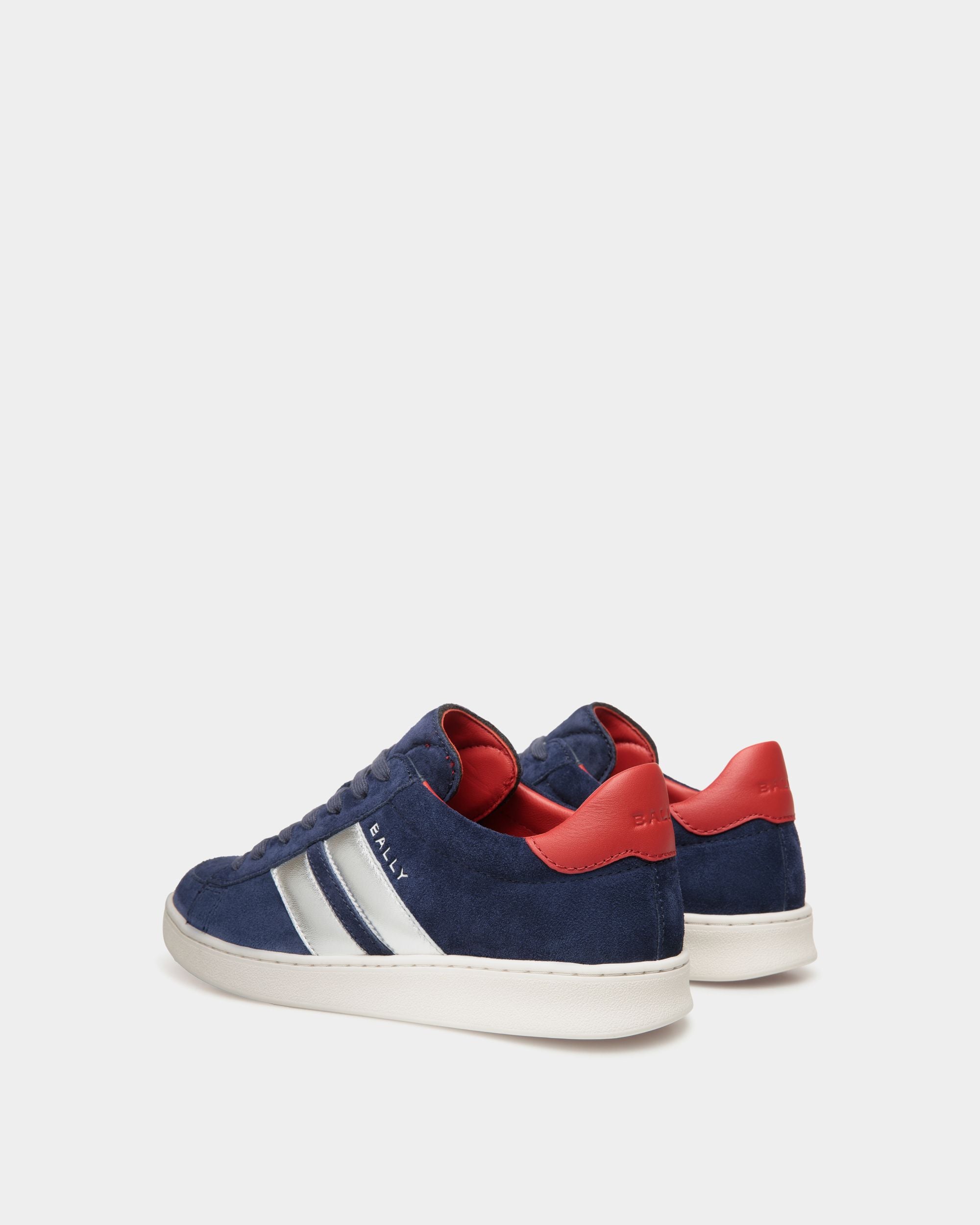 Tennis Sneaker In Navy Blue And Candy Red Suede Leather - Women's - Bally - 04