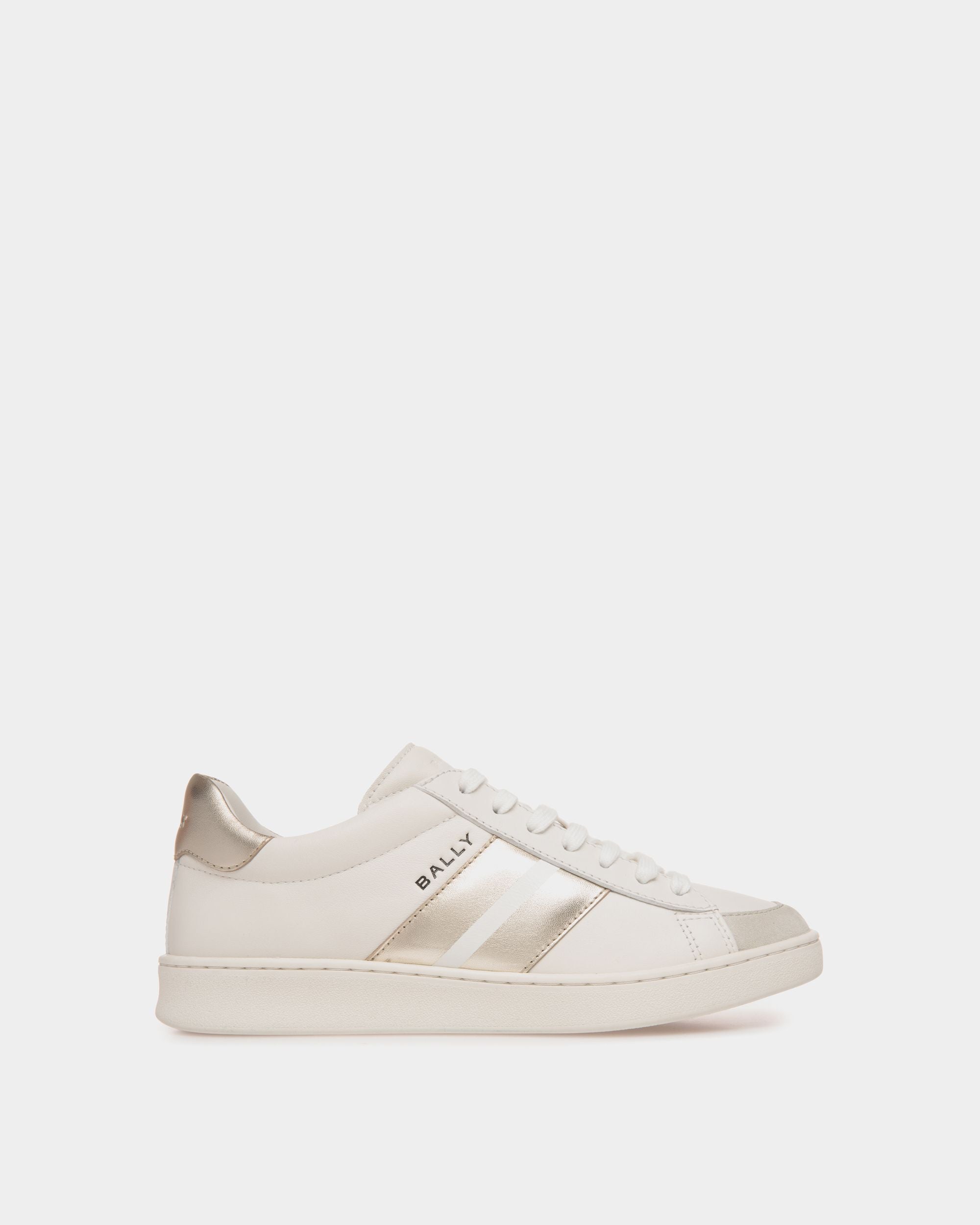 Tennis Sneaker In White And Gold Leather - Women's - Bally - 01
