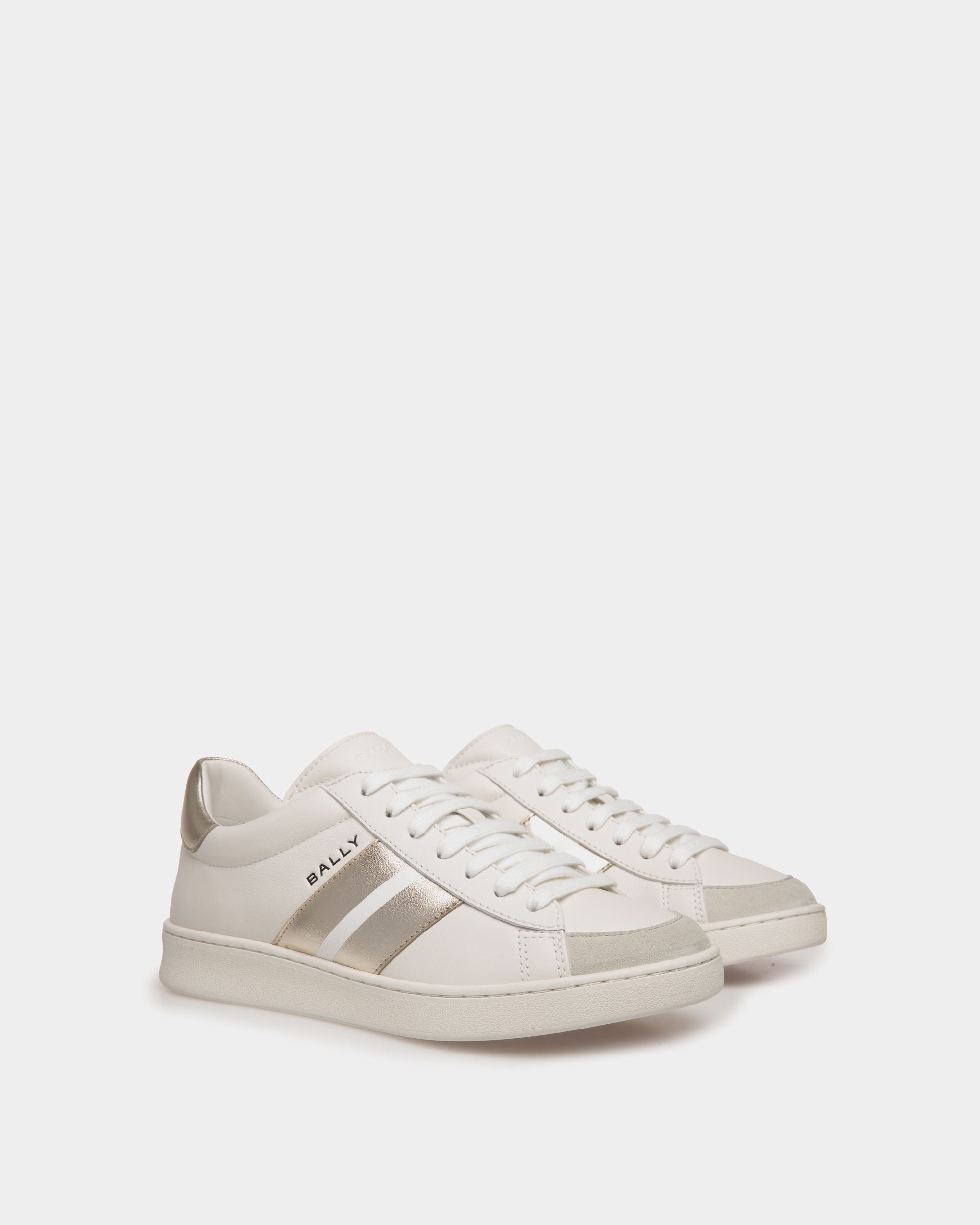 Tennis Sneaker In White And Gold Leather - Women's - Bally - 02