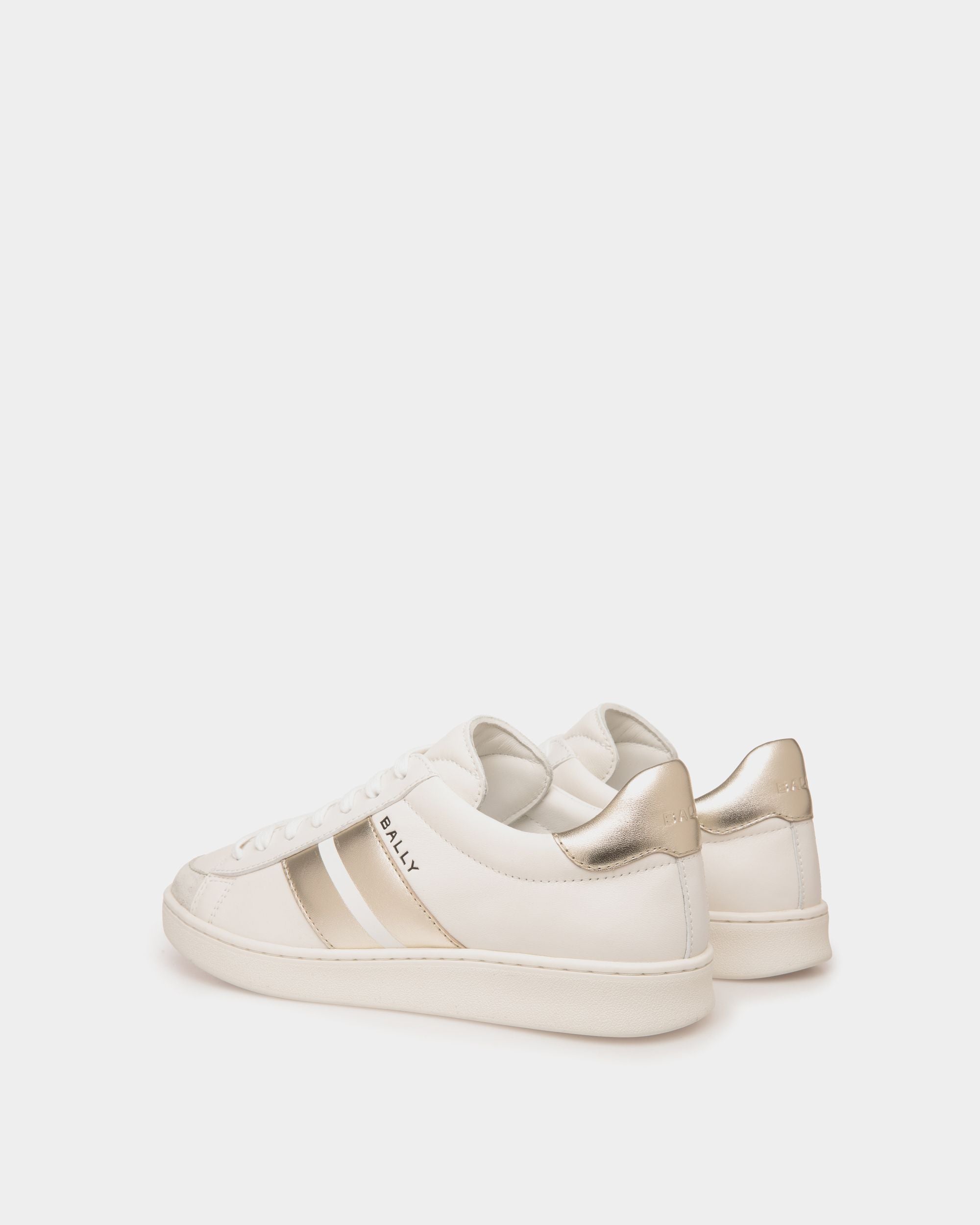 Tennis Sneaker In White And Gold Leather - Women's - Bally - 03