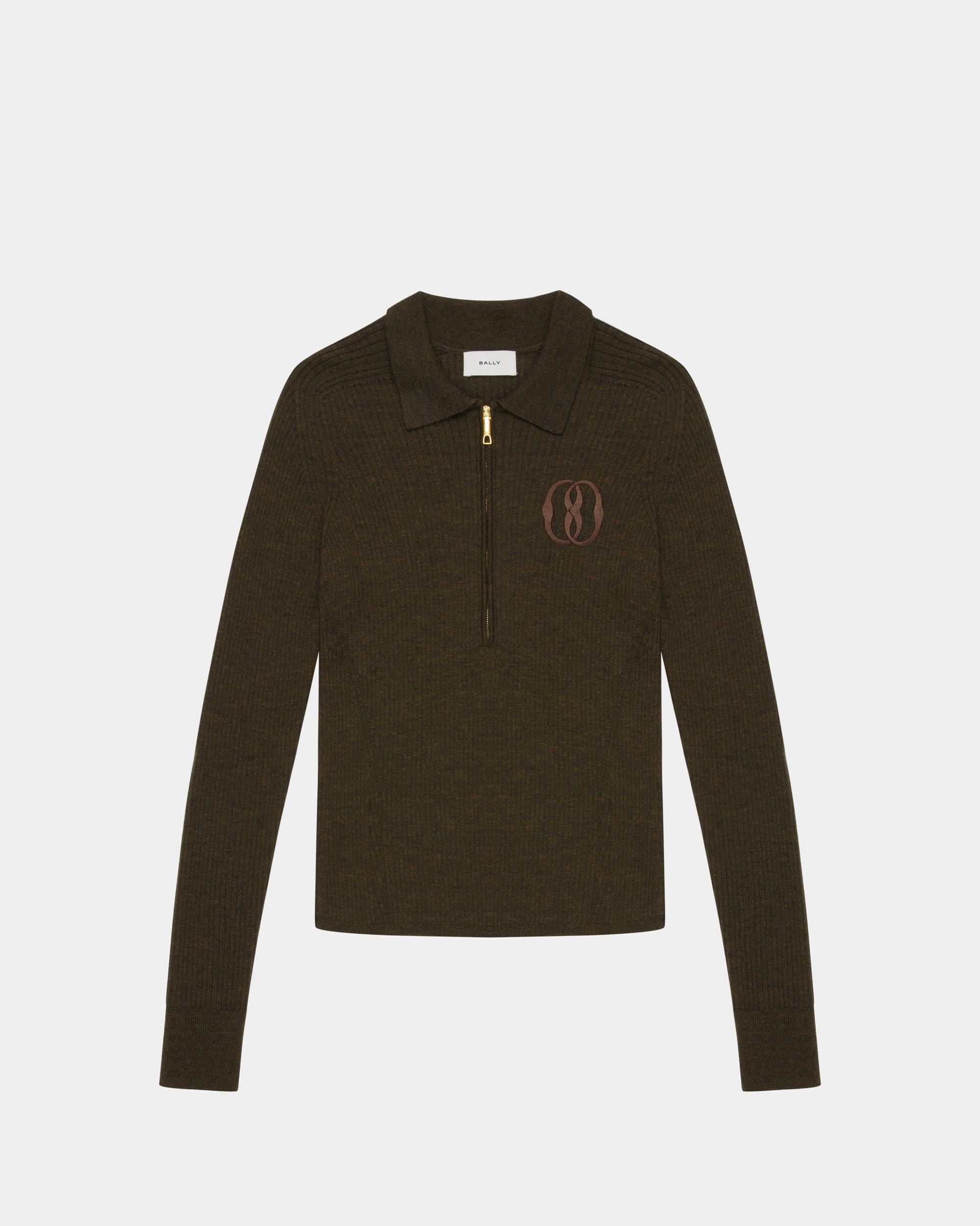 Long Sleeve Polo In Kelly Green Wool - Women's - Bally - 01
