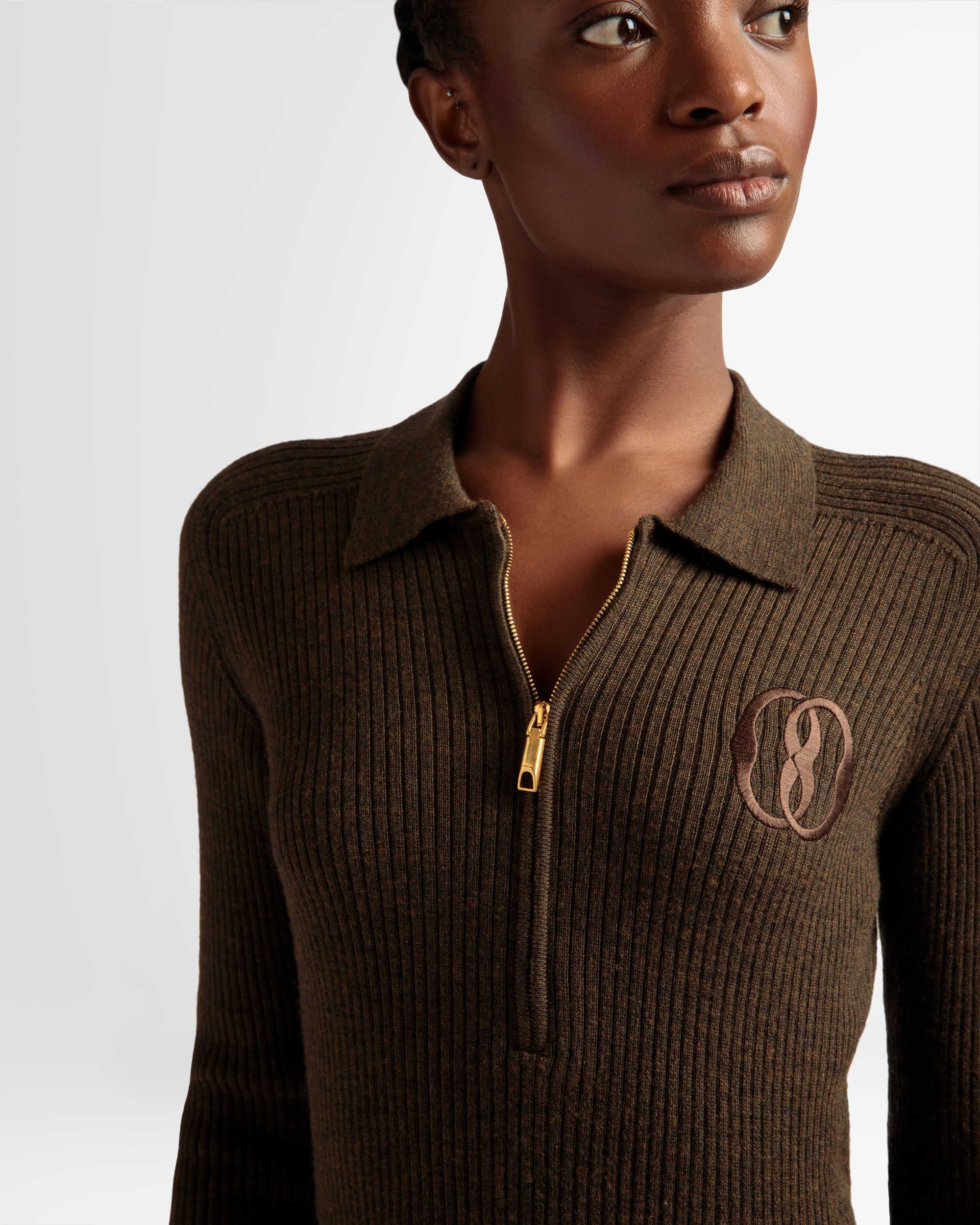 Long Sleeve Polo In Kelly Green Wool - Women's - Bally - 02