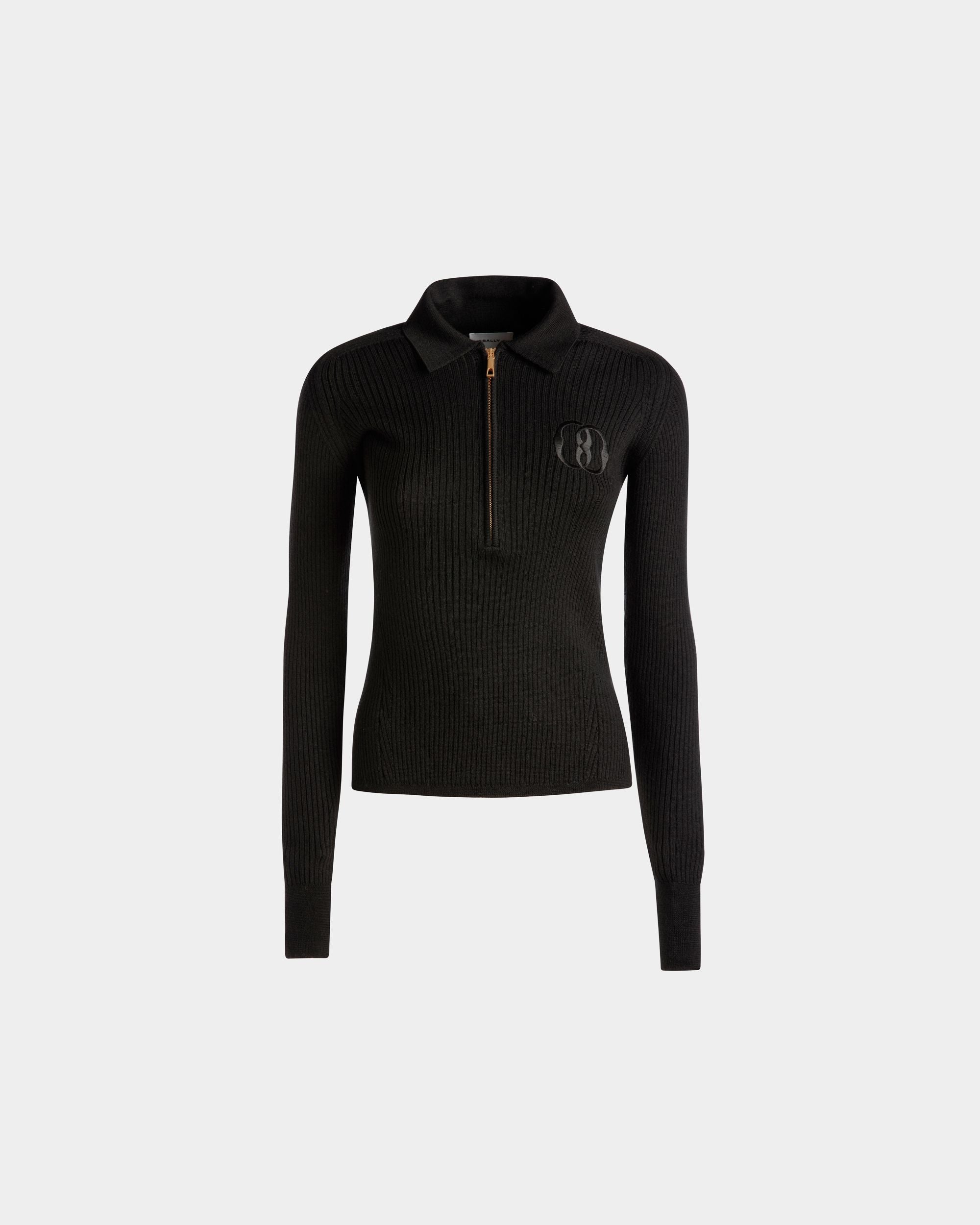 Long Sleeve Polo In Black Wool - Women's - Bally - 01