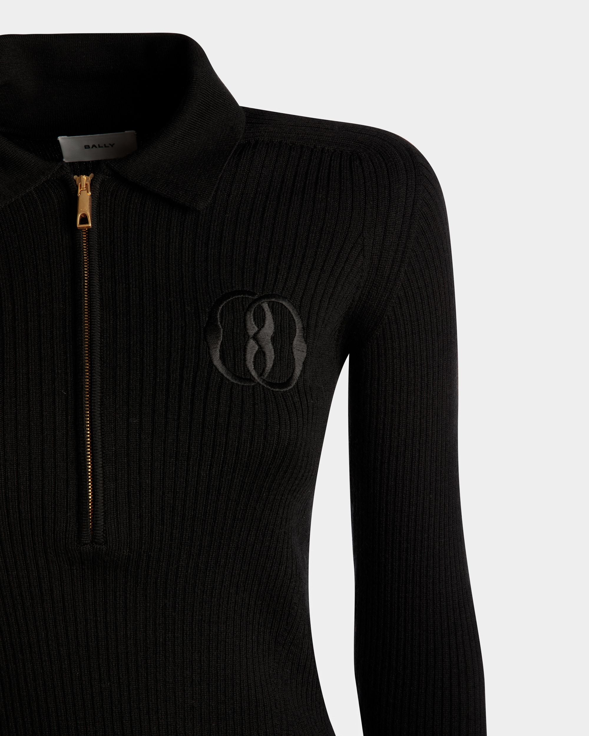 Long Sleeve Polo In Black Wool - Women's - Bally - 02