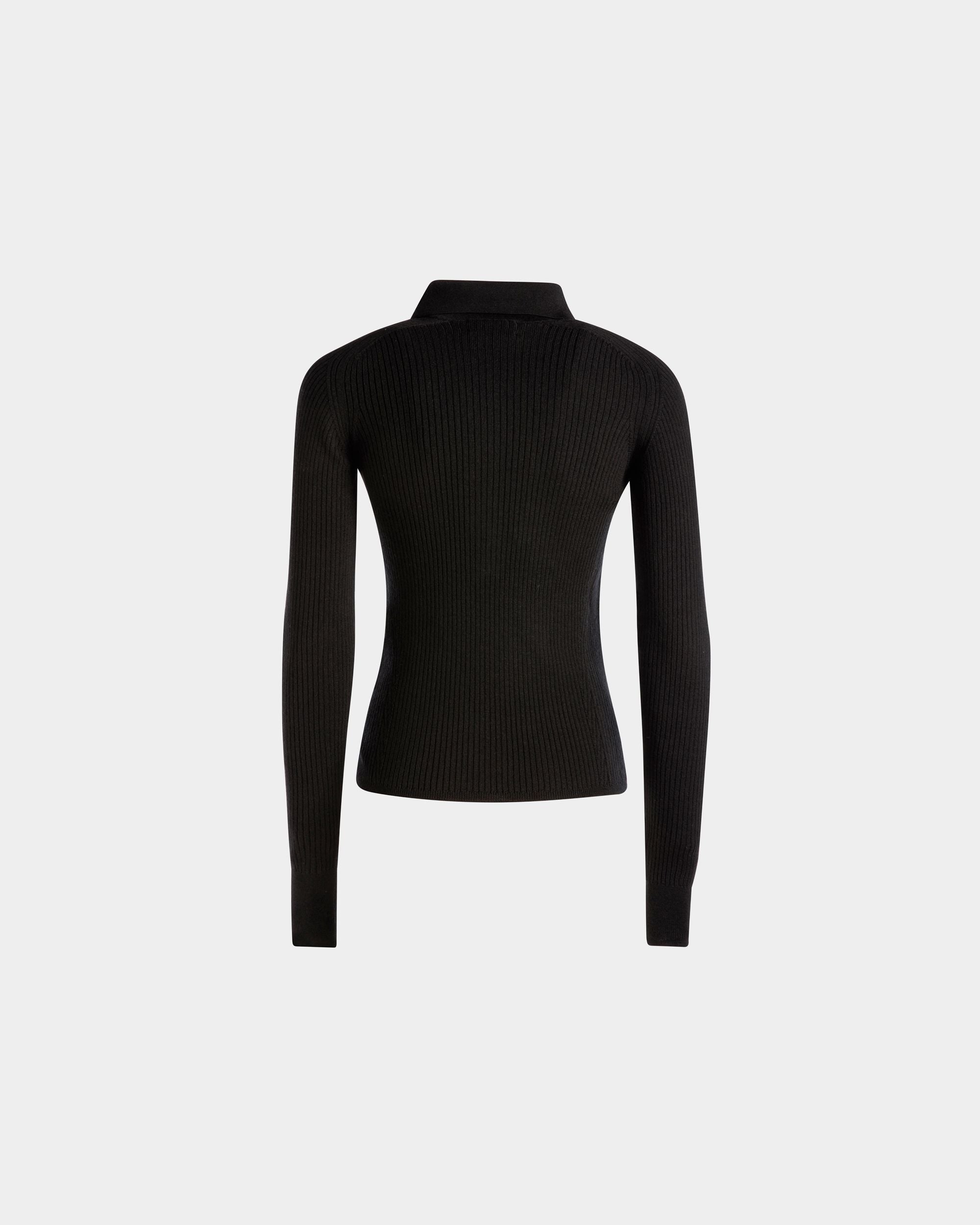Long Sleeve Polo In Black Wool - Women's - Bally - 03