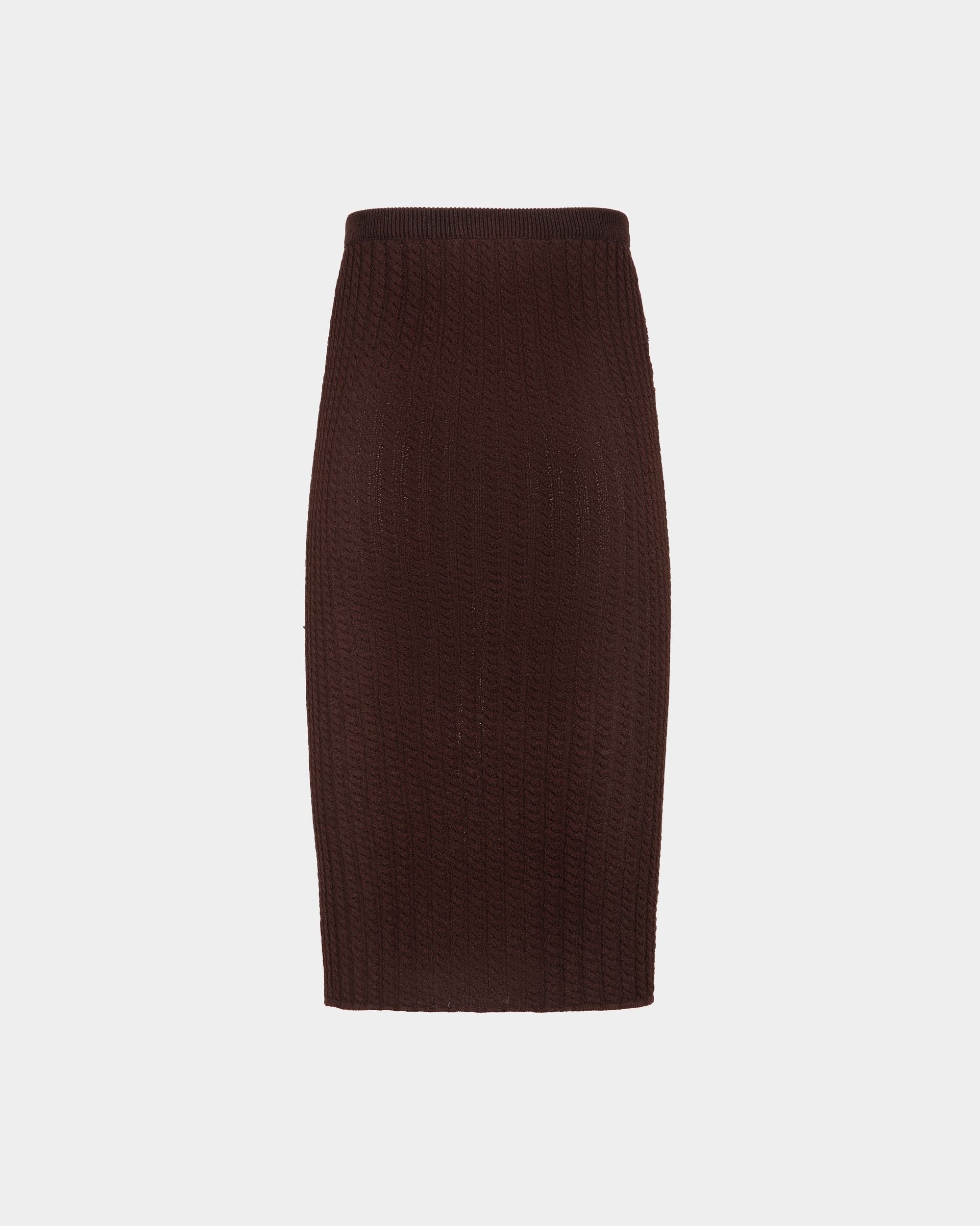Midi Skirt in Brown Cable Knit Fabric - Women's - Bally - 03