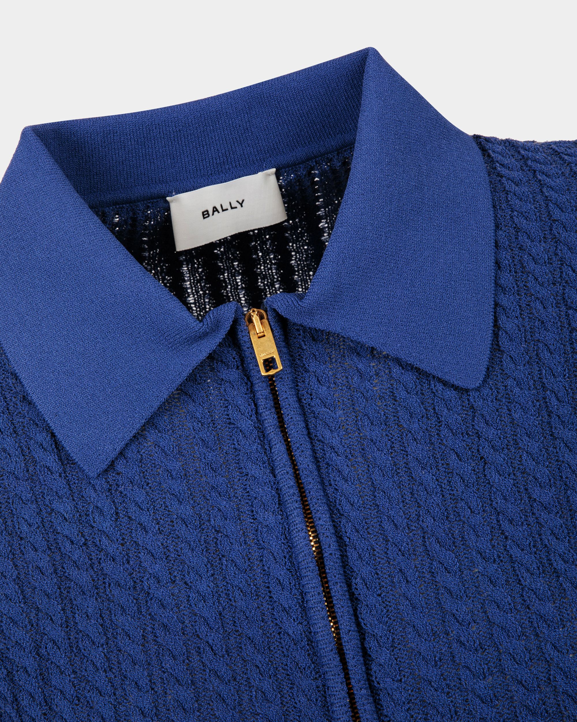 Half Zip Knit Polo Shirt in Blue - Women's - Bally - 02