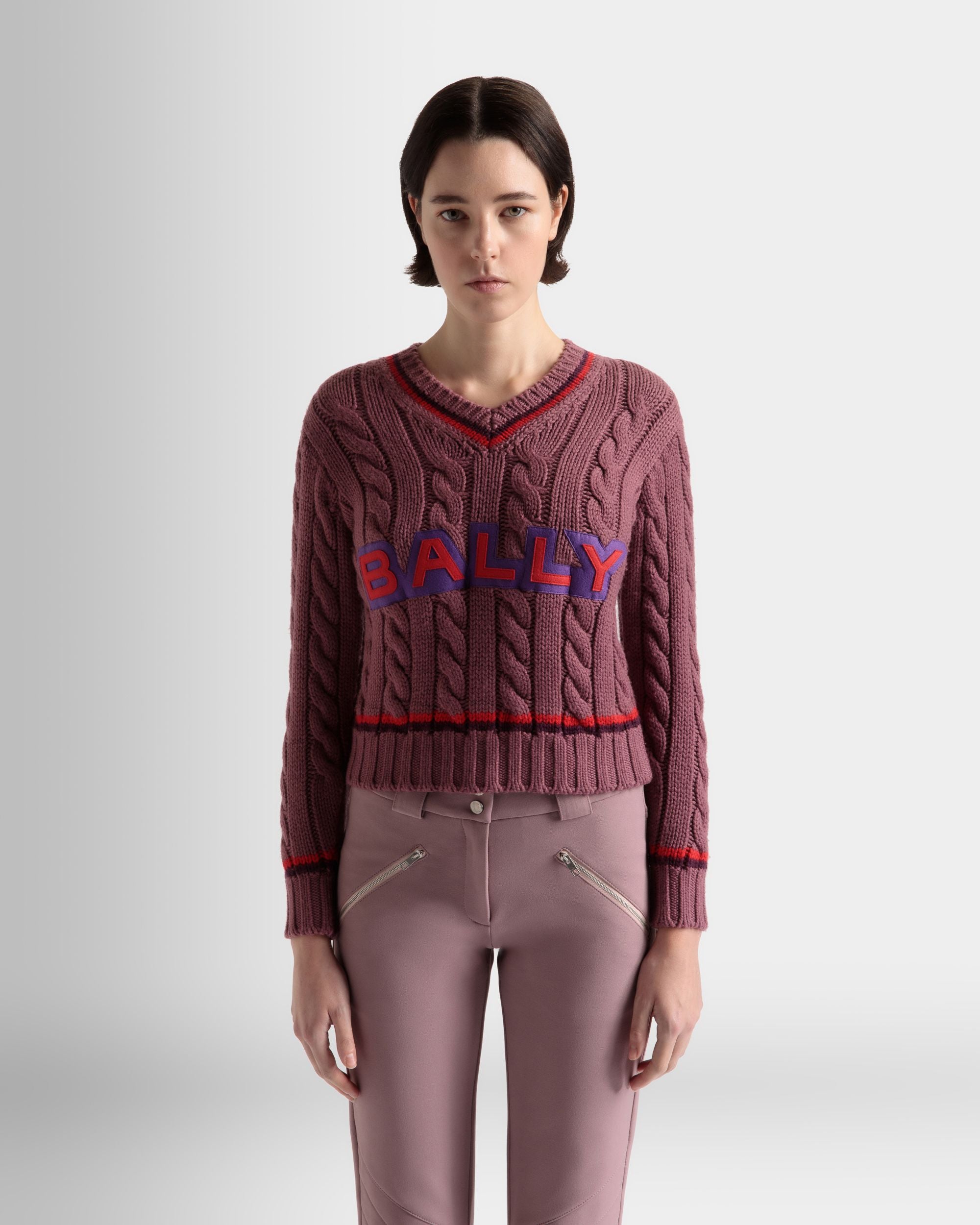 V-Neck Sweater In Light Pink Wool - Women's - Bally - 03