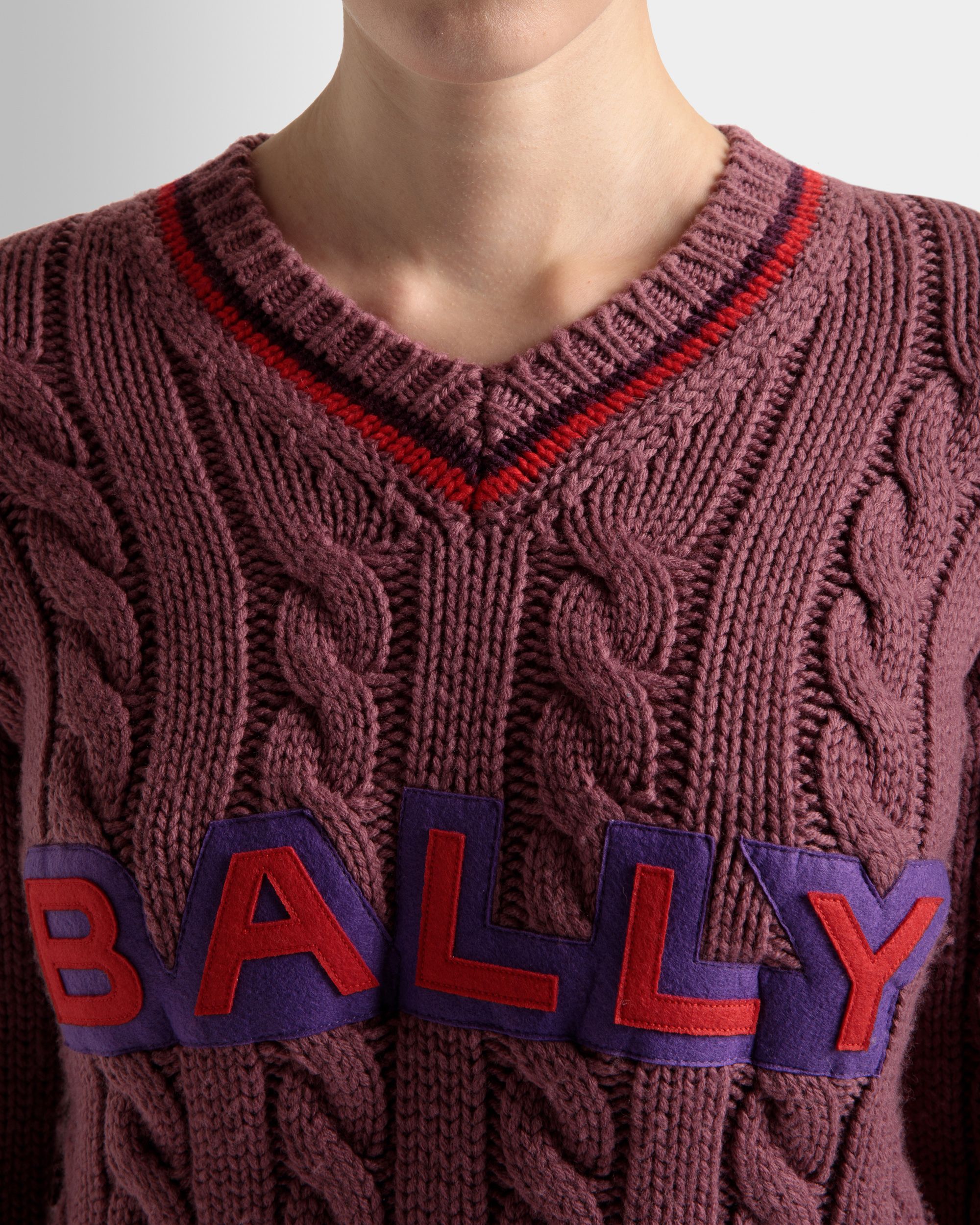 V-Neck Sweater In Light Pink Wool - Women's - Bally - 04