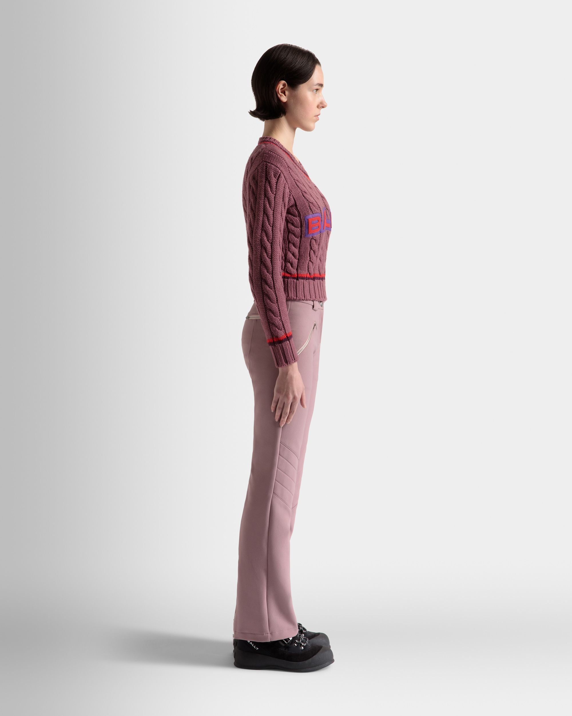 V-Neck Sweater In Light Pink Wool - Women's - Bally - 05