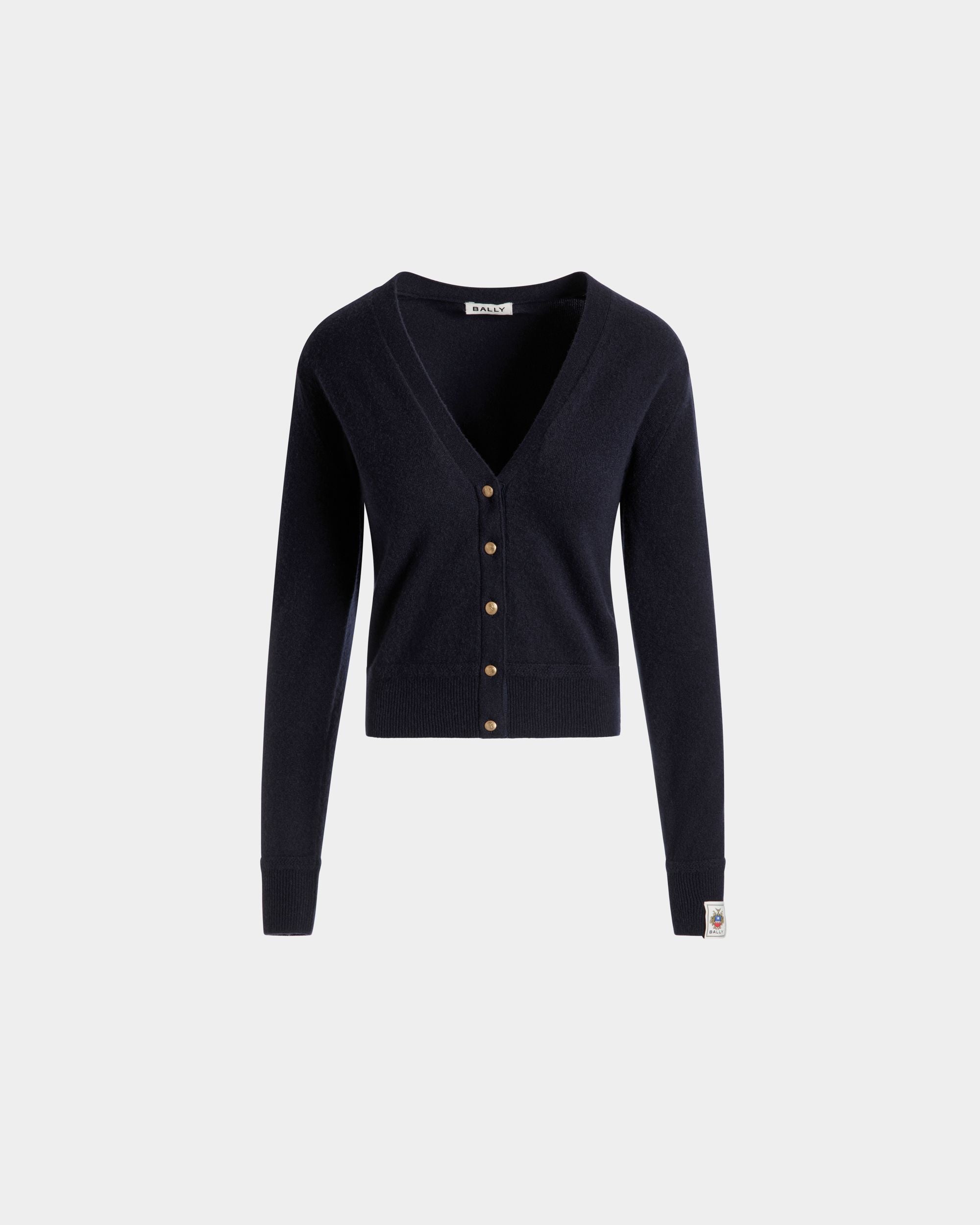 Cardigan In Navy Blue Cashmere - Women's - Bally - 01