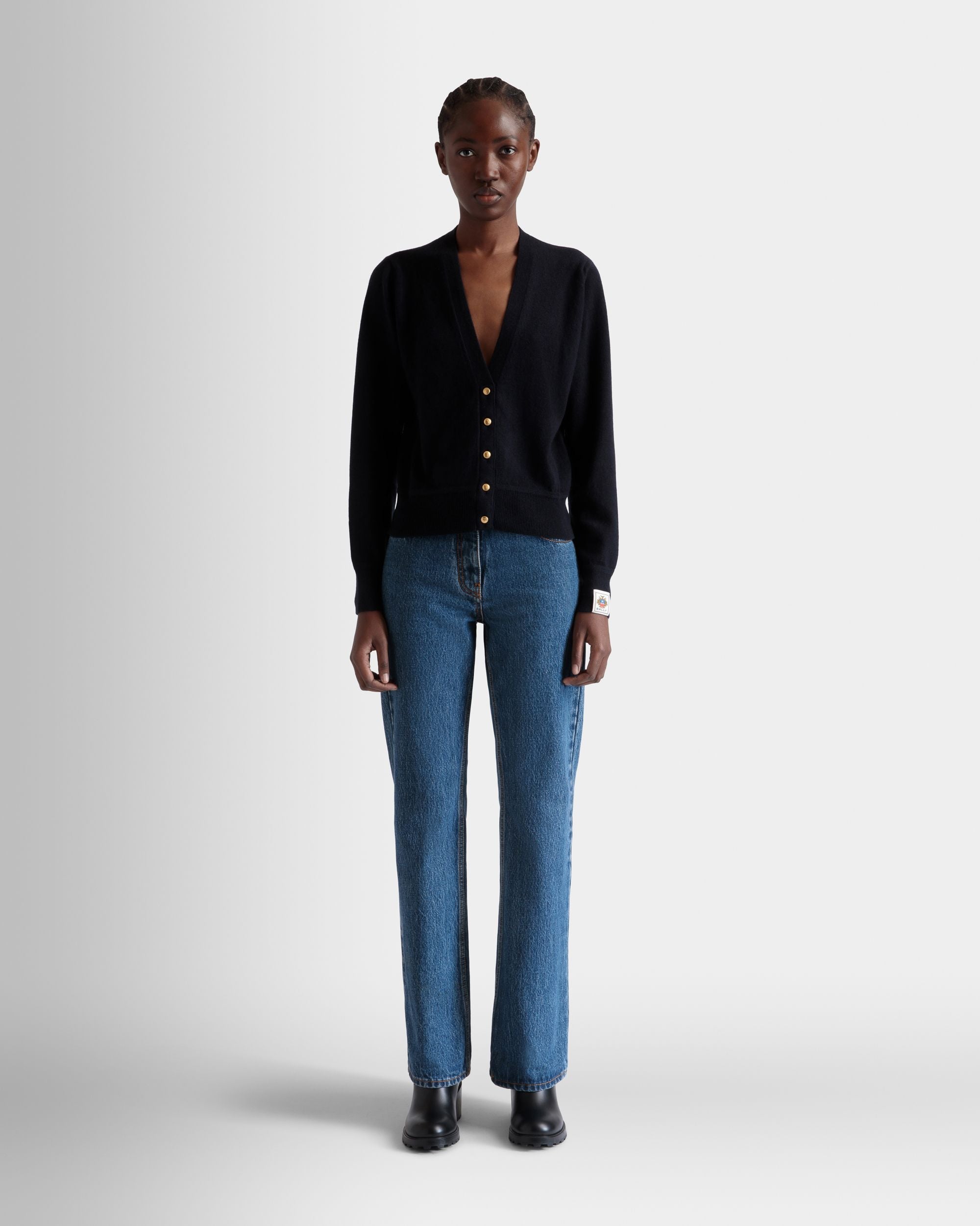 Cardigan In Navy Blue Cashmere - Women's - Bally - 02