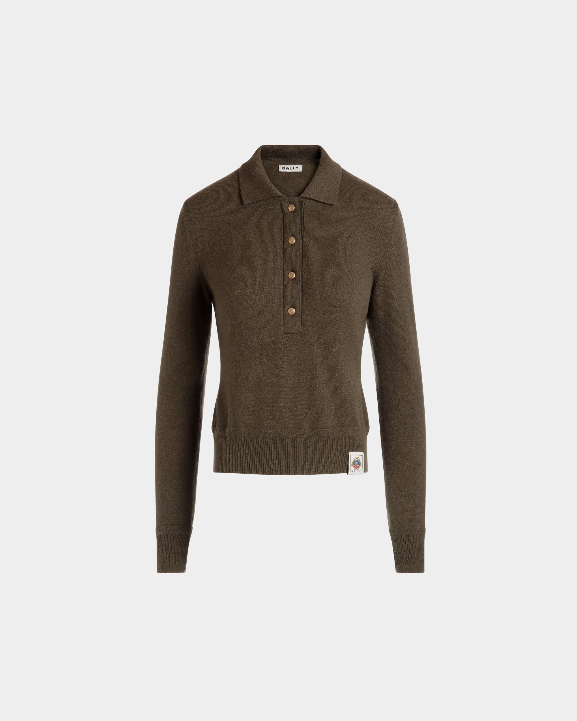 Knit Polo In Military Green Cashmere - Women's - Bally - 01