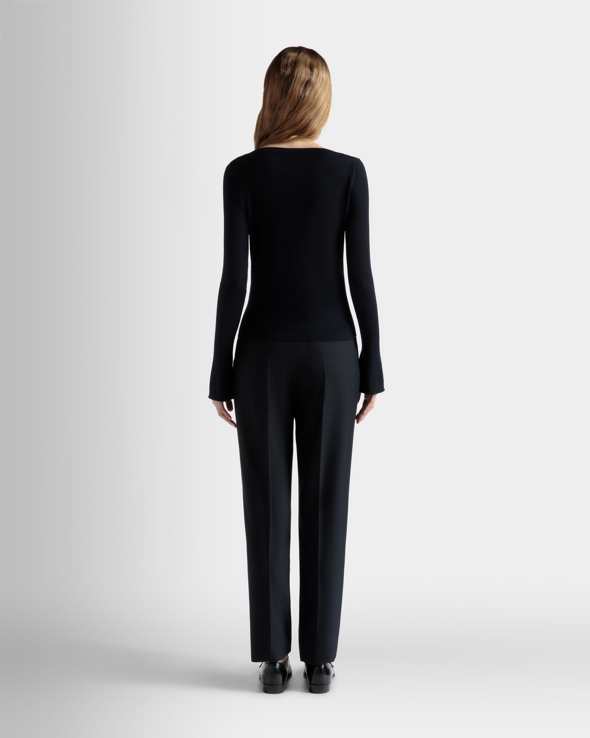 V-Neck Knit Top in Navy Blue Cashmere - Women's - Bally - 06