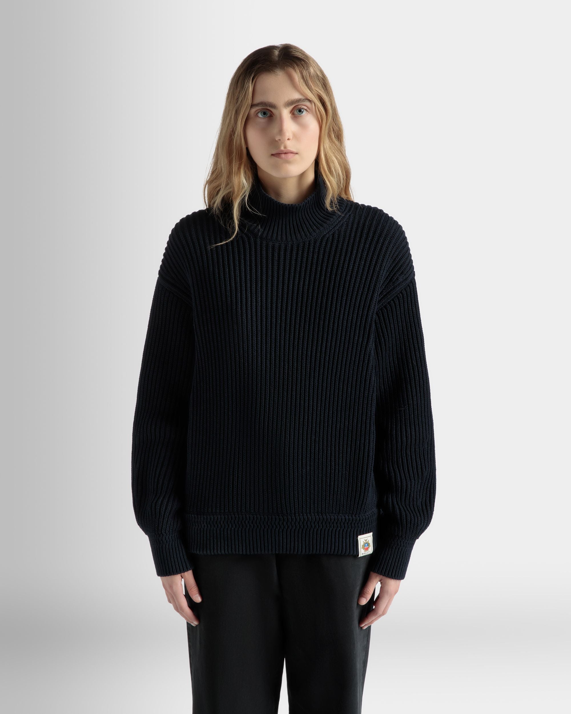 Turtle Neck in Navy Blue Cotton - Women's - Bally - 03