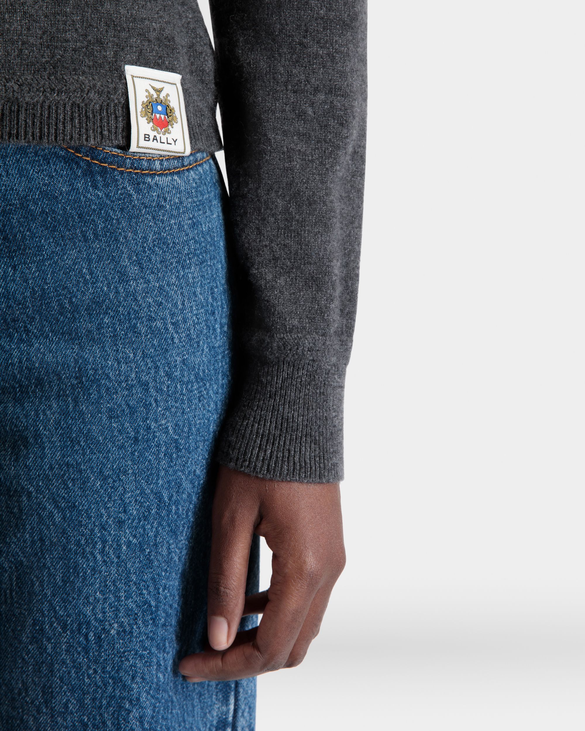 Long Sleeve Knit Top In Dark Grey Cashmere - Women's - Bally - 04
