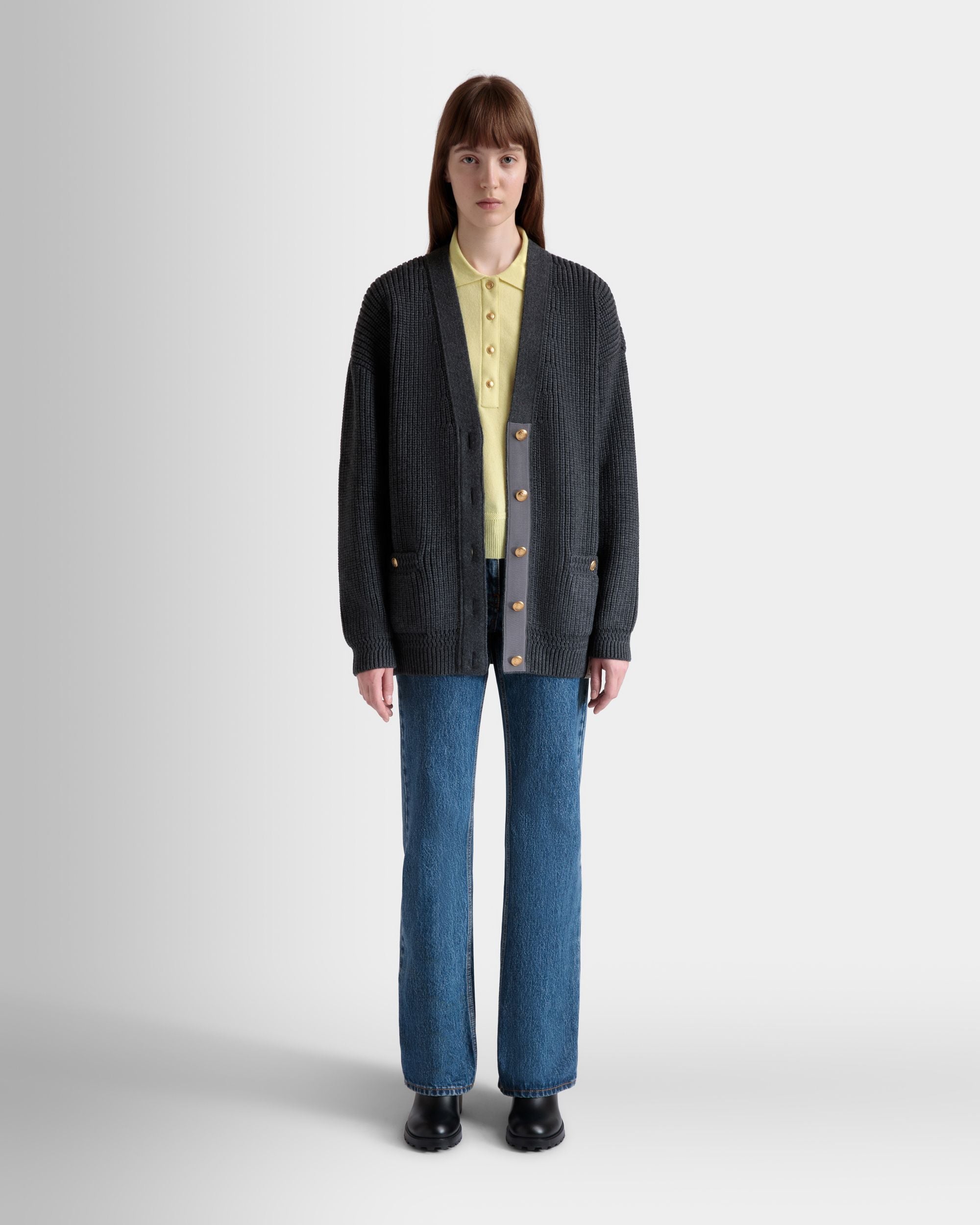 Cardigan In Dark Grey Wool - Women's - Bally - 02
