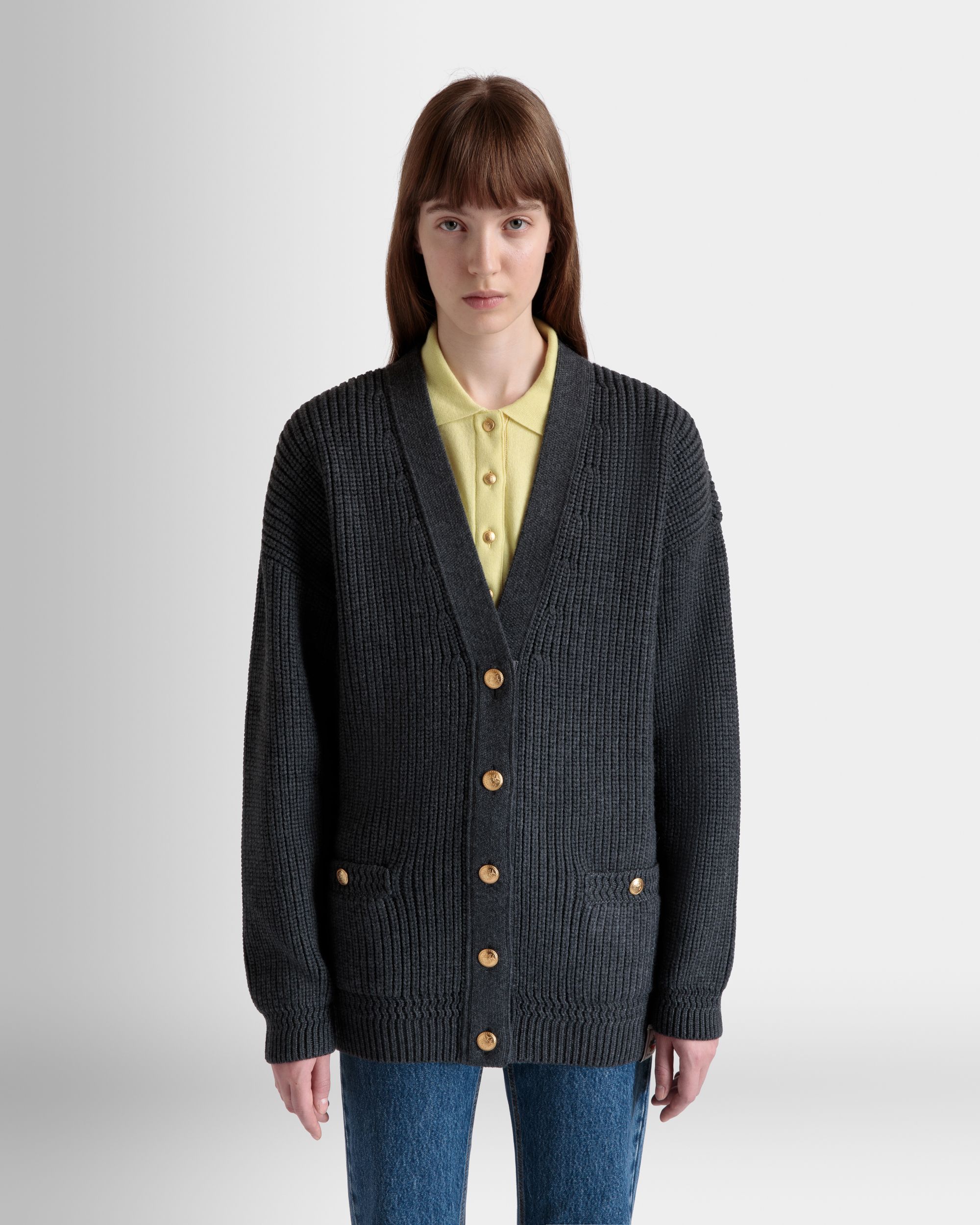 Cardigan In Dark Grey Wool - Women's - Bally - 03
