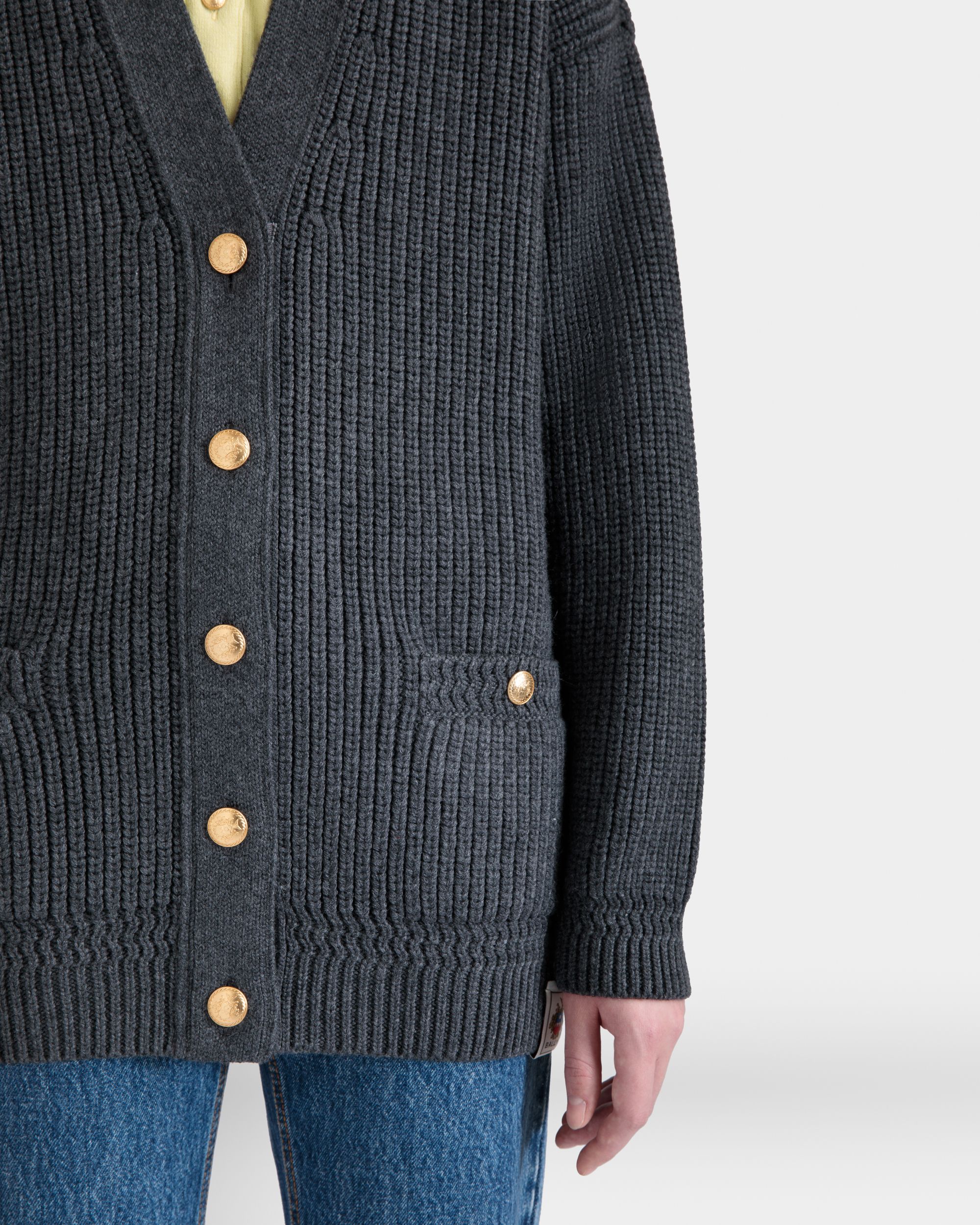 Cardigan In Dark Grey Wool - Women's - Bally - 04