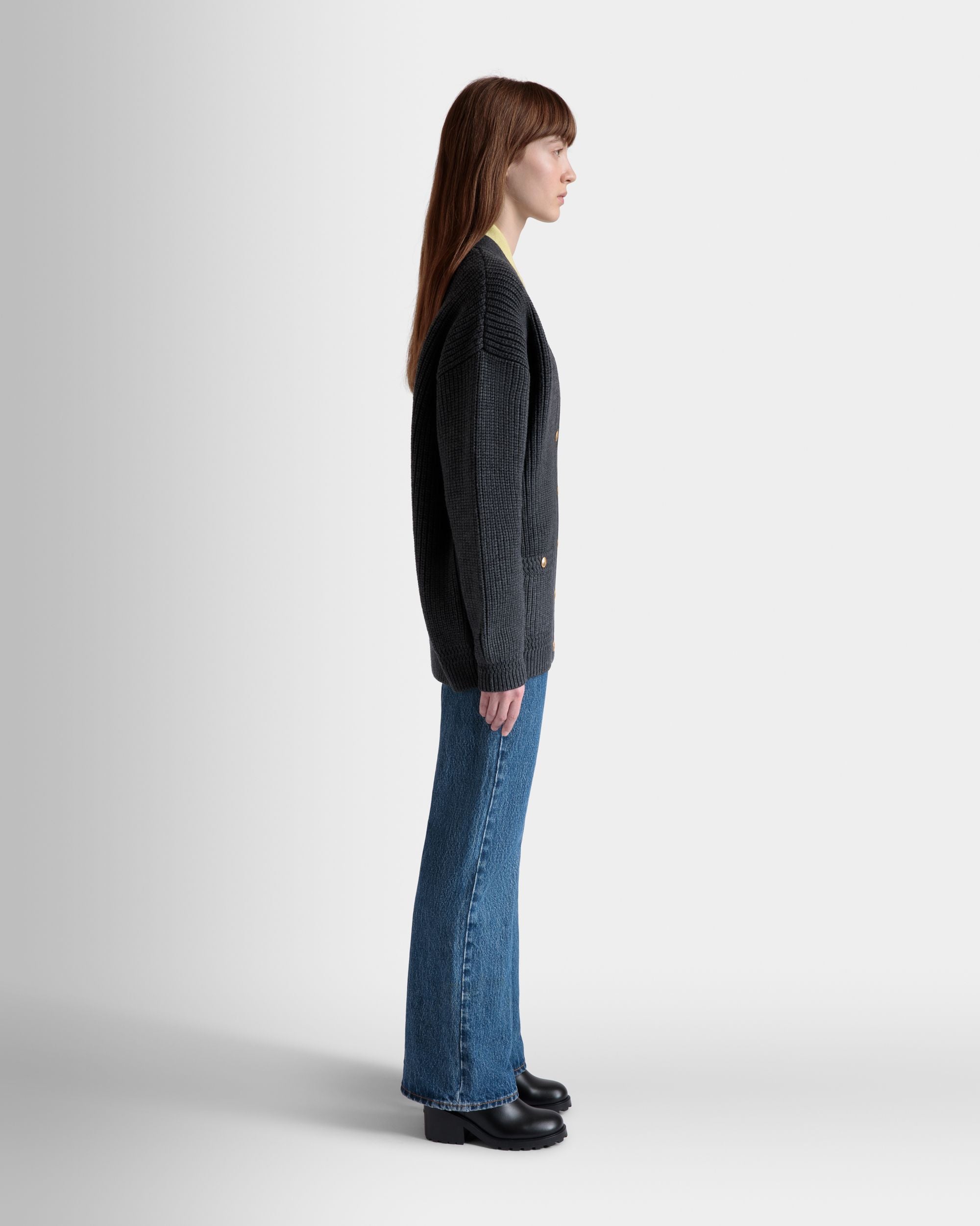 Cardigan In Dark Grey Wool - Women's - Bally - 06