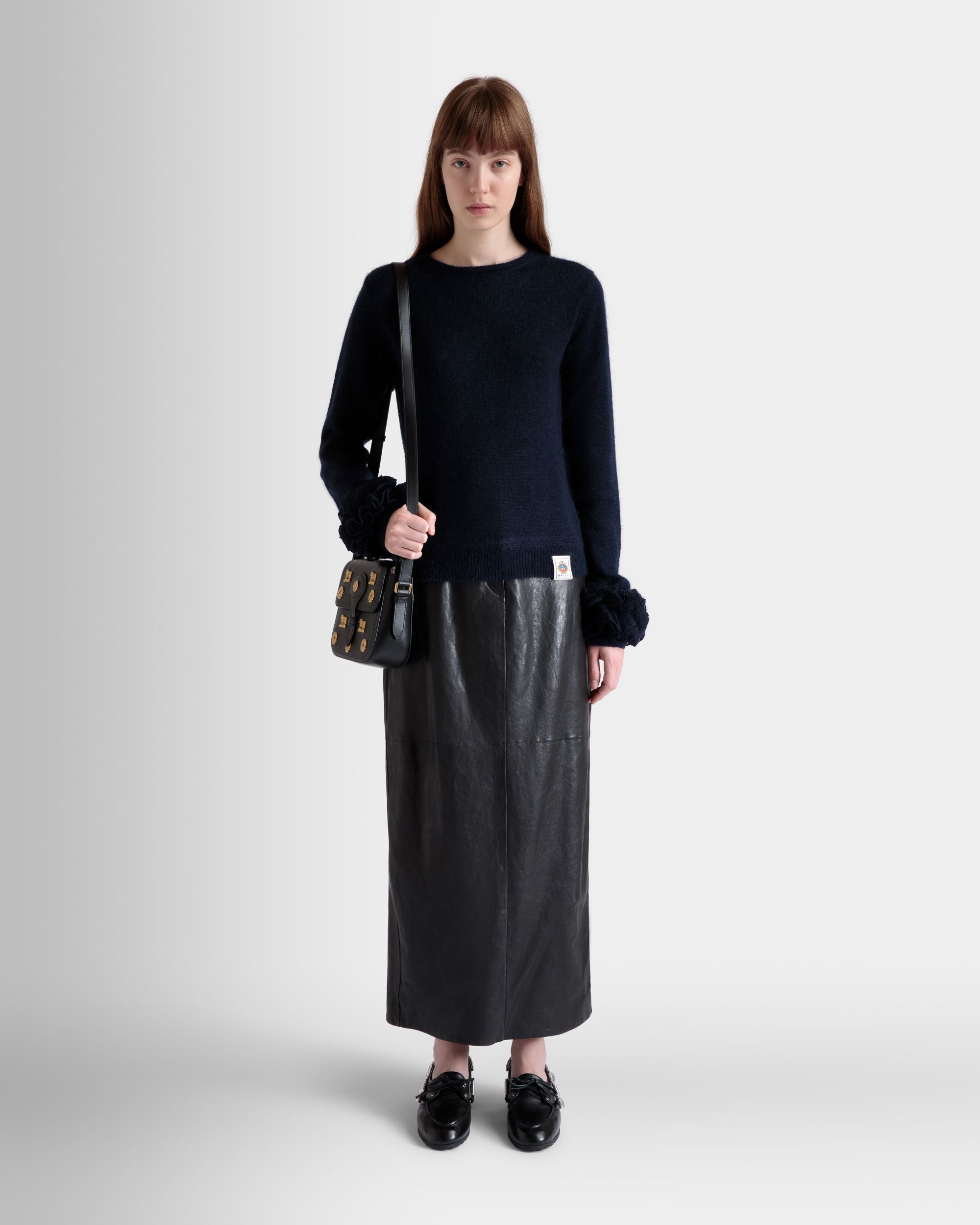 Knit Top In Navy Blue Mohair And Silk - Women's - Bally - 02