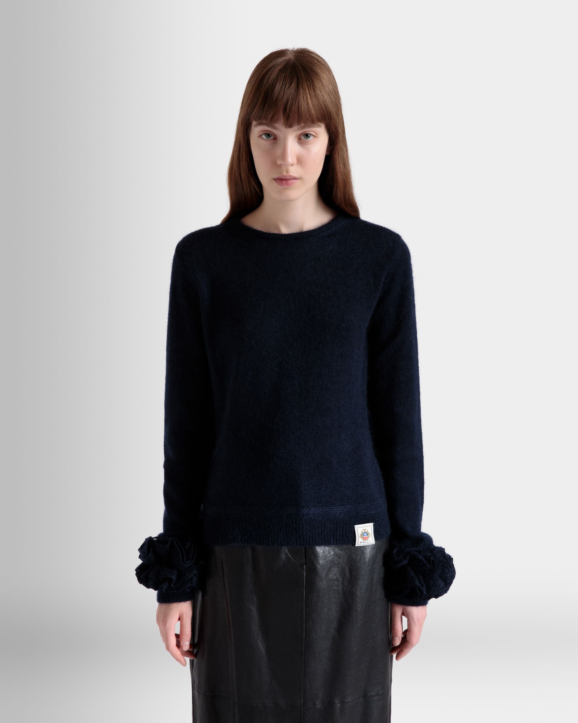 Knit Top In Navy Blue Mohair And Silk - Women's - Bally - 03