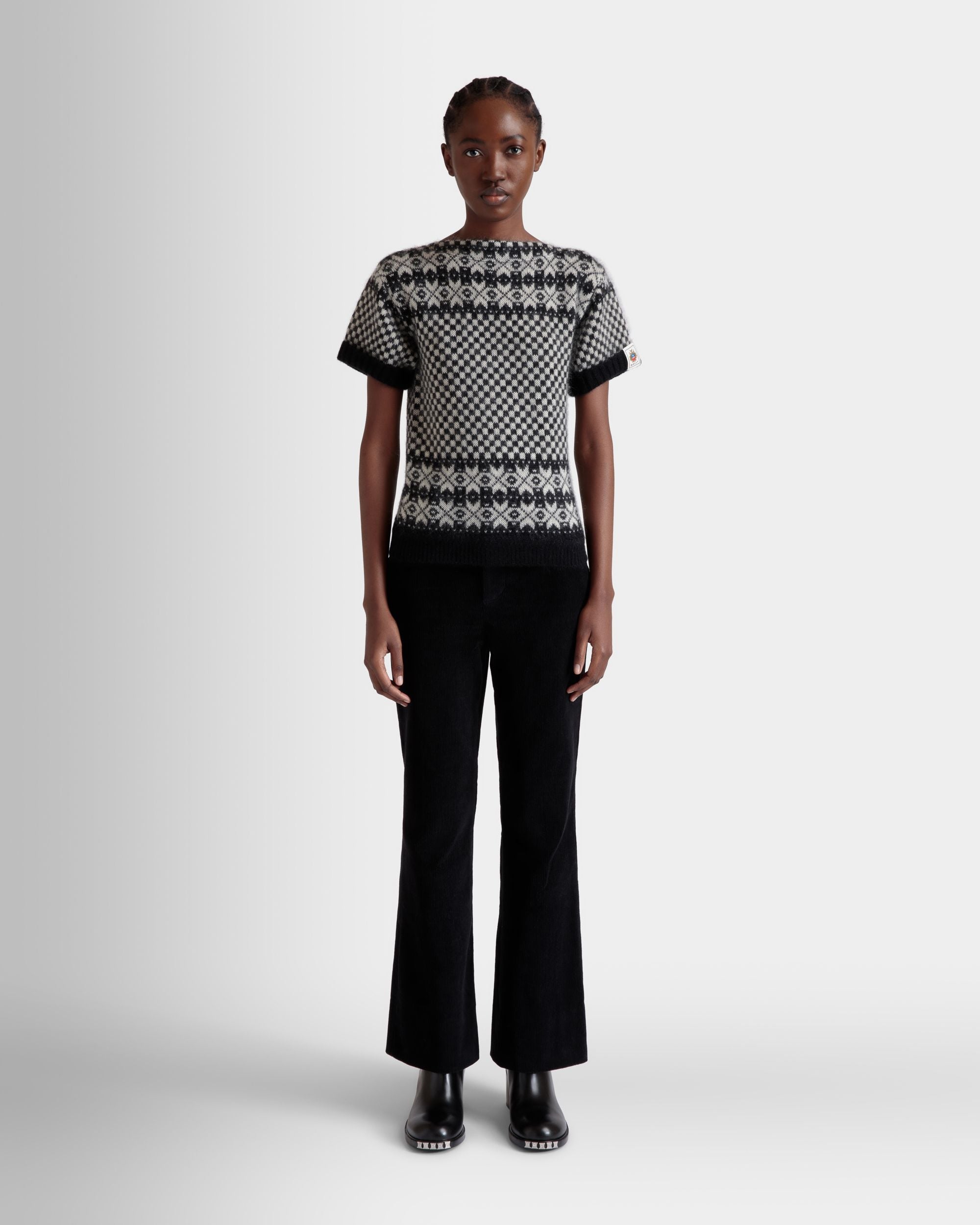 Knit Top In Black And White Mohair And Silk - Women's - Bally - 02