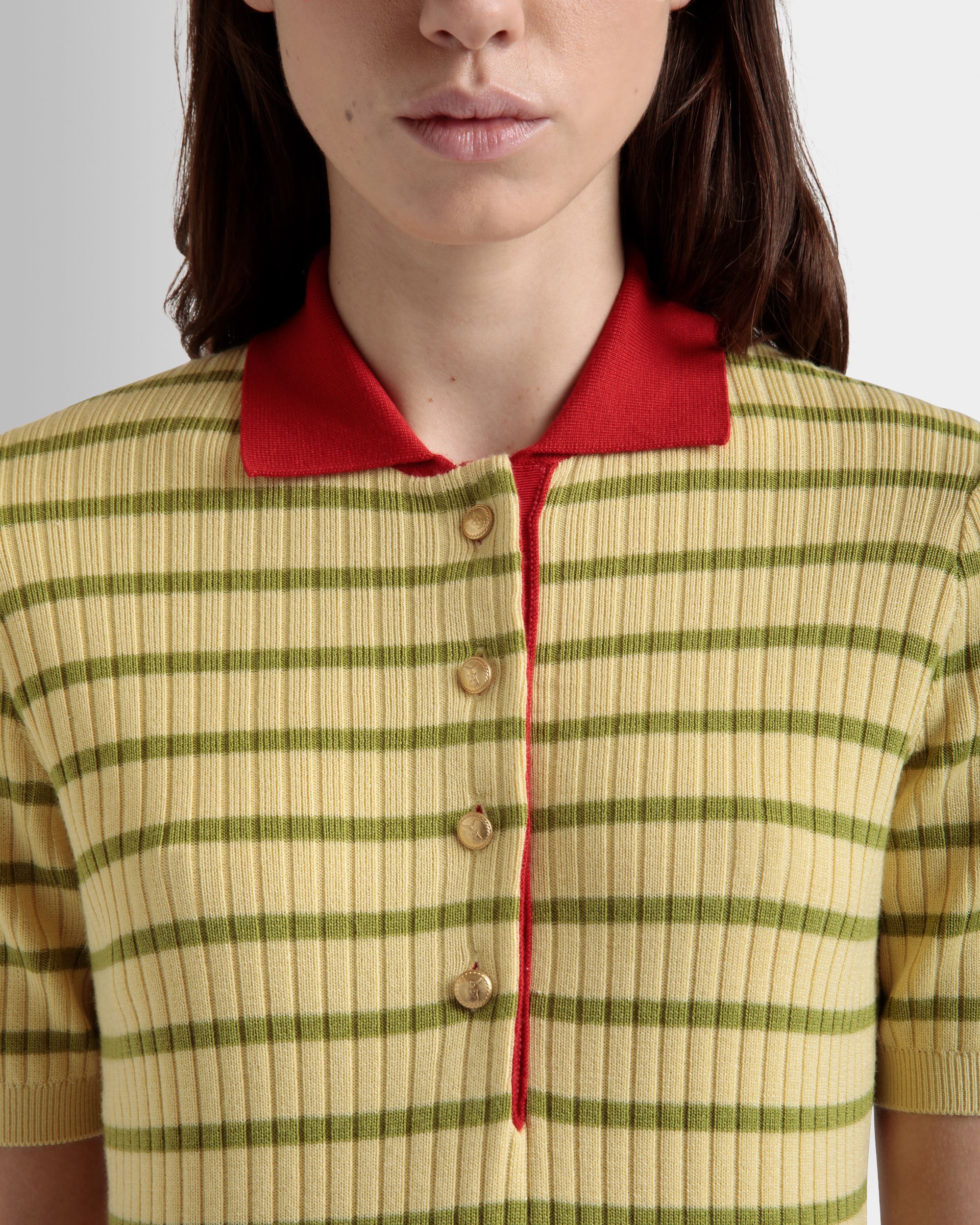 Knit Polo in a Dusty Yellow Wool Blend - Women's - Bally - 03