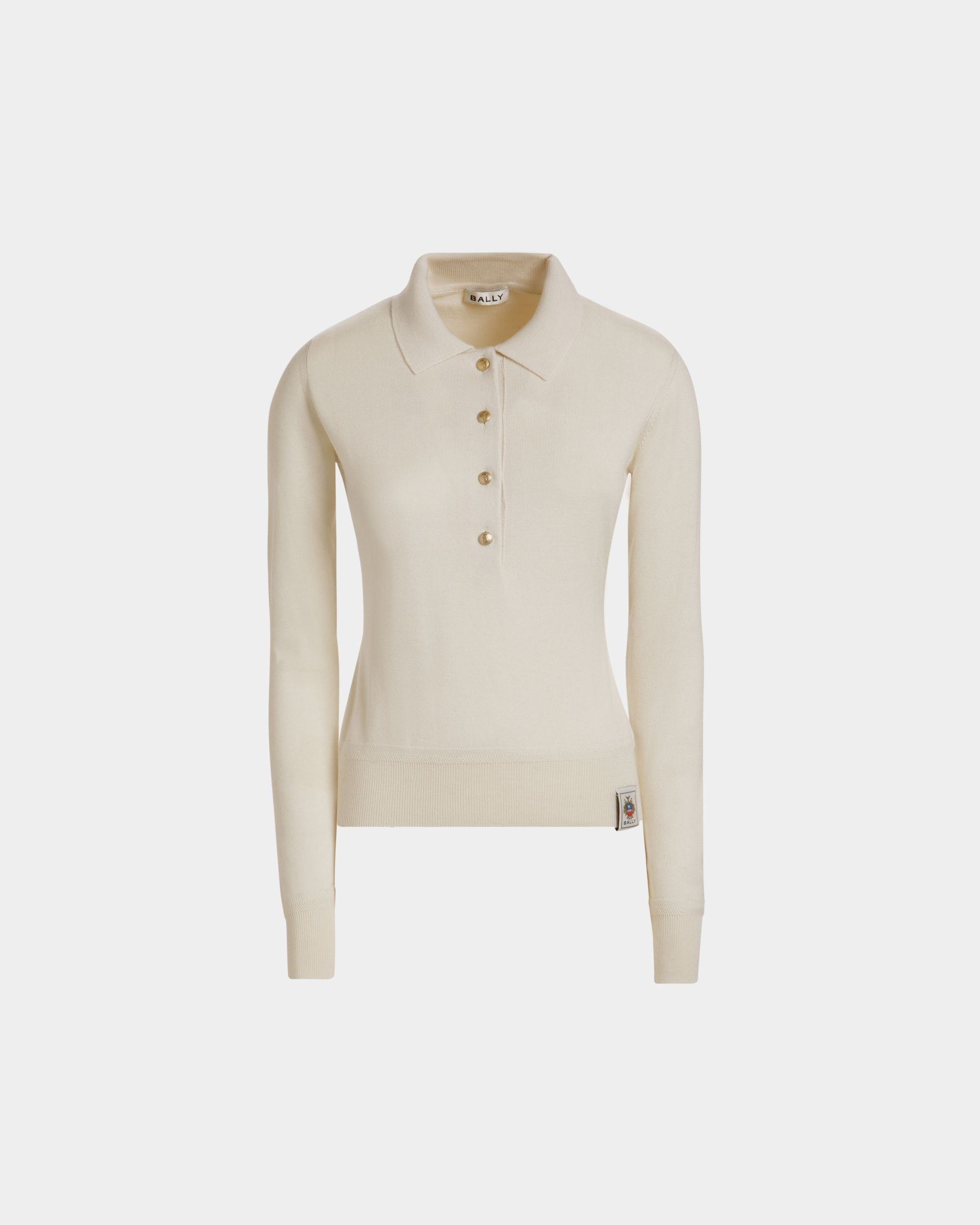 Long Sleeve Polo in Ivory Cashmere And Silk - Women's - Bally - 01