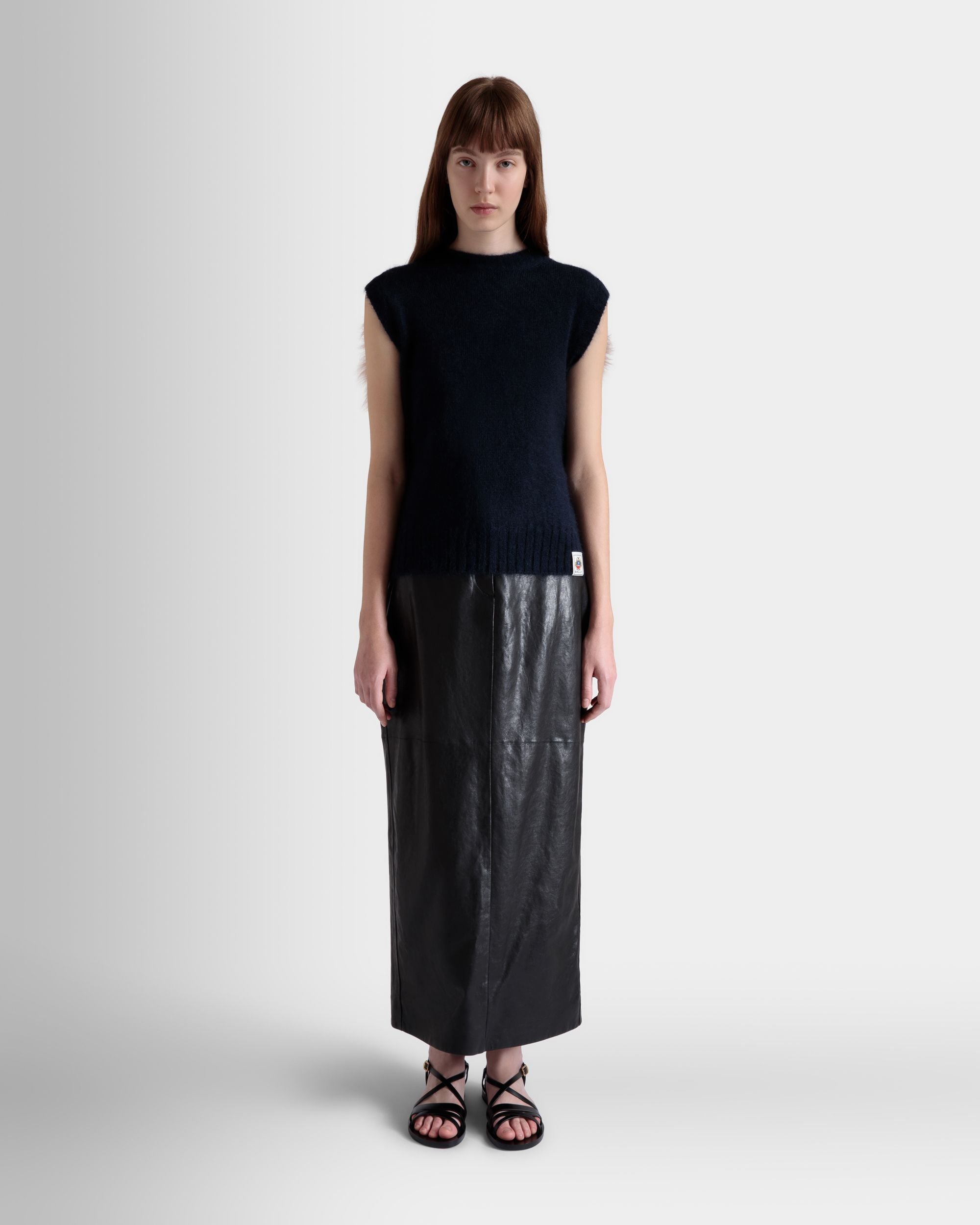 Knit Vest In Navy Blue And Praline Beige Mohair And Silk - Women's - Bally - 02