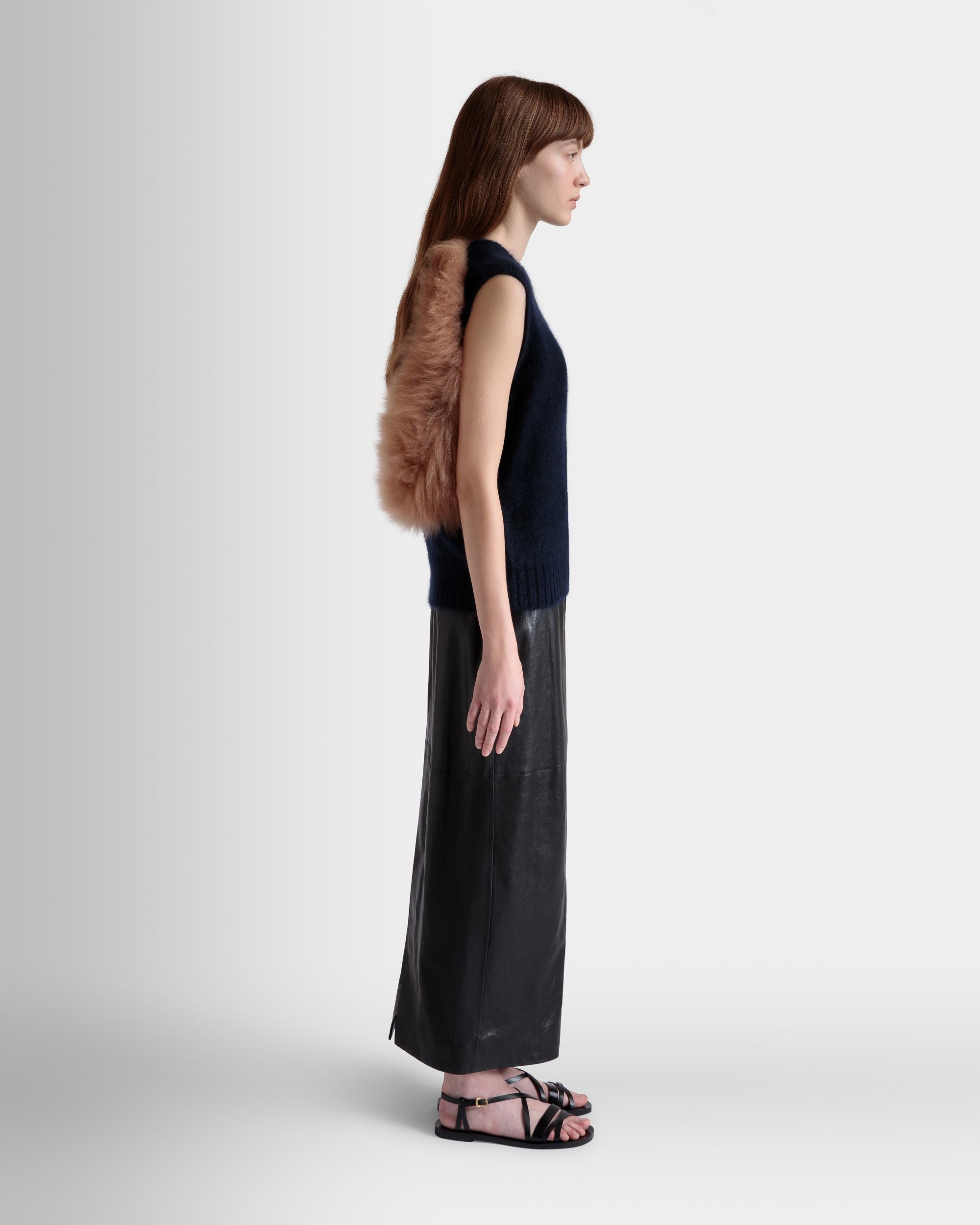 Knit Vest In Navy Blue And Praline Beige Mohair And Silk - Women's - Bally - 05
