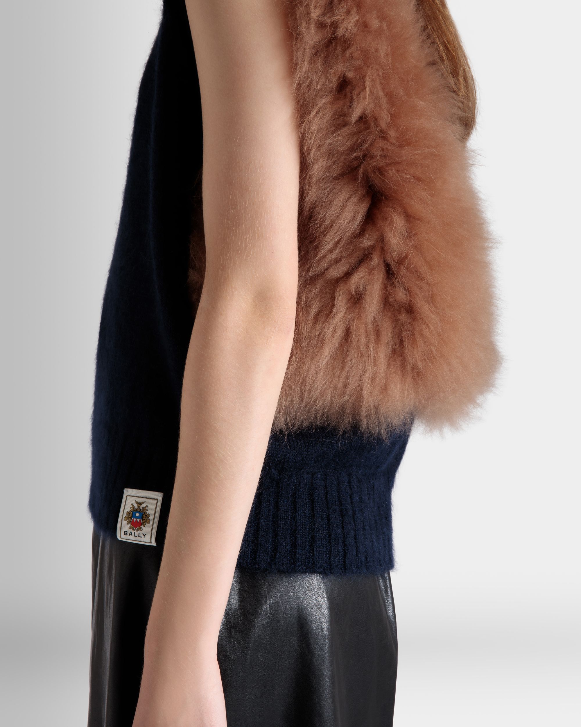 Knit Vest In Navy Blue And Praline Beige Mohair And Silk - Women's - Bally - 08