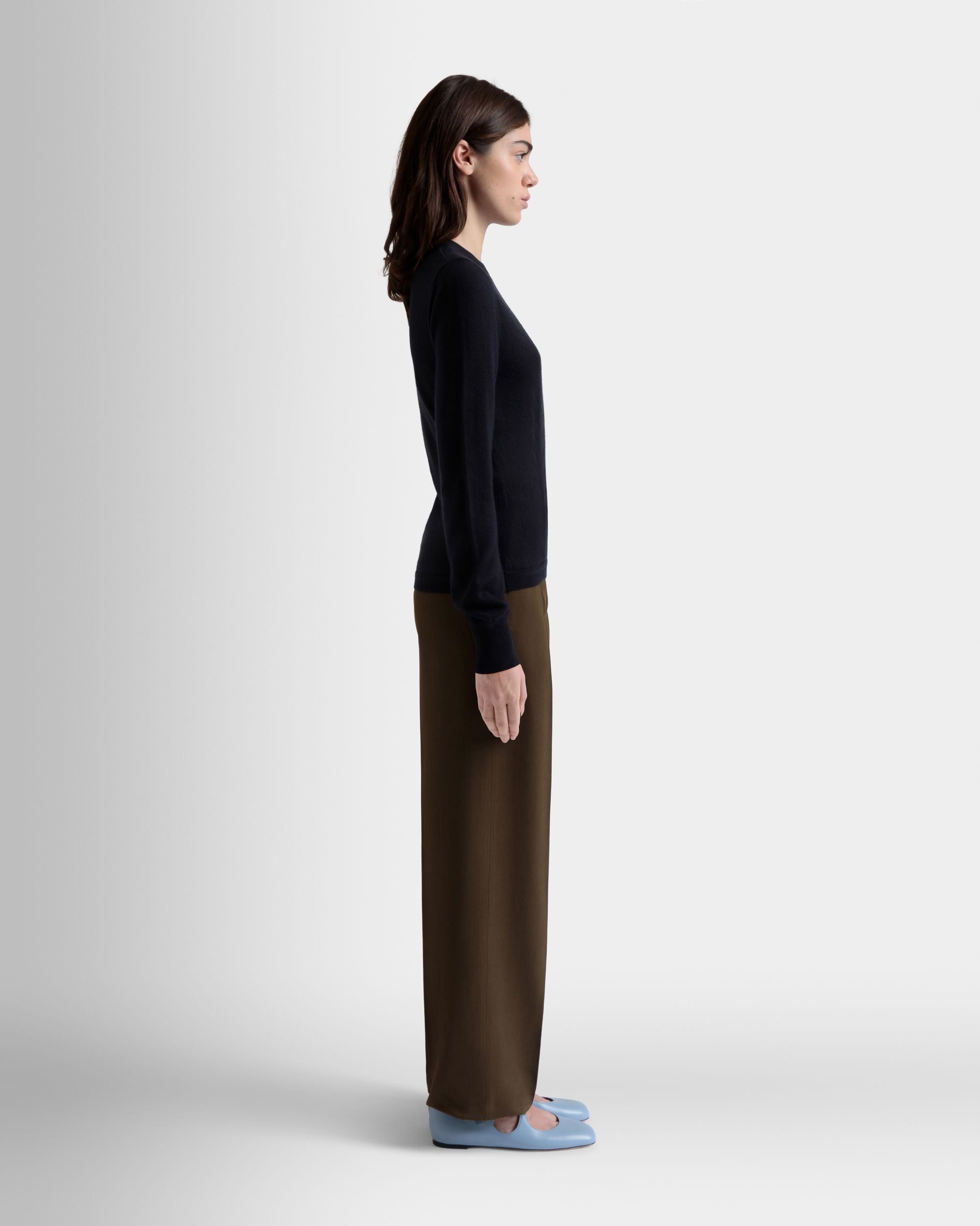 Long Sleeve Top in Navy Blue Cashmere And Silk - Women's - Bally - 05