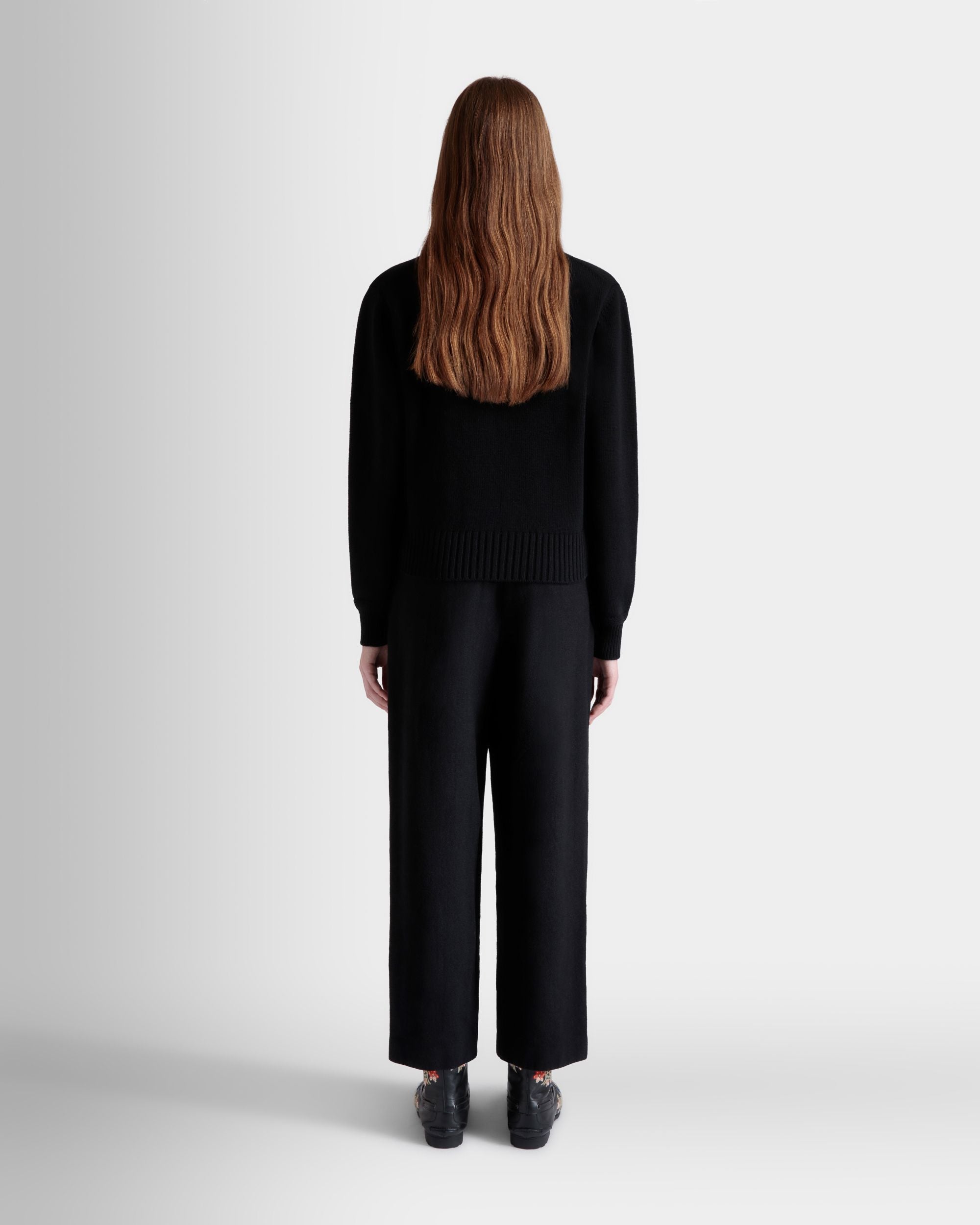 Winter Capsule Turtleneck Sweater with a Heritage Flower in Black Wool - Women's - Bally - 05