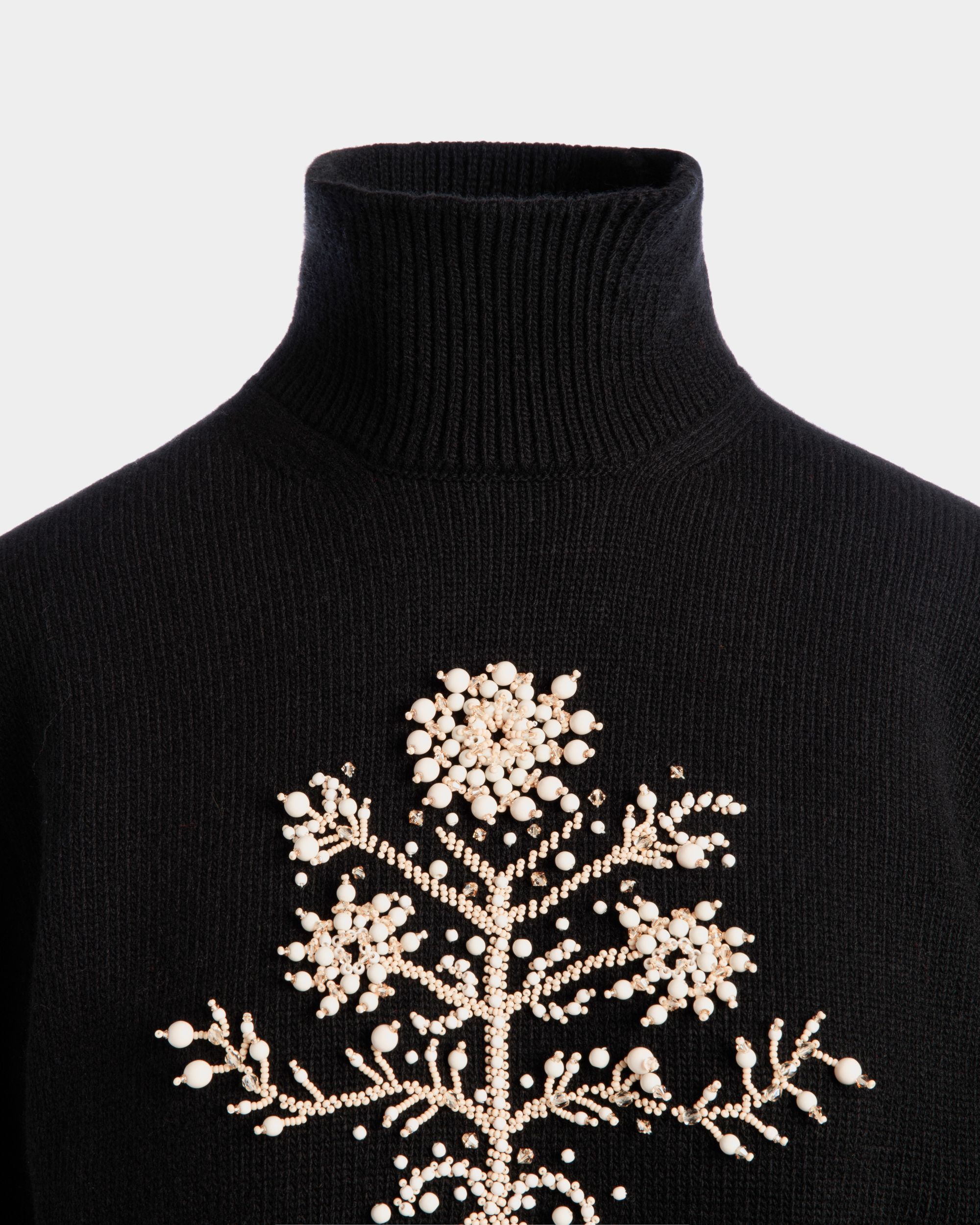 Winter Capsule Turtleneck Sweater with a Heritage Flower in Black Wool - Women's - Bally - 06