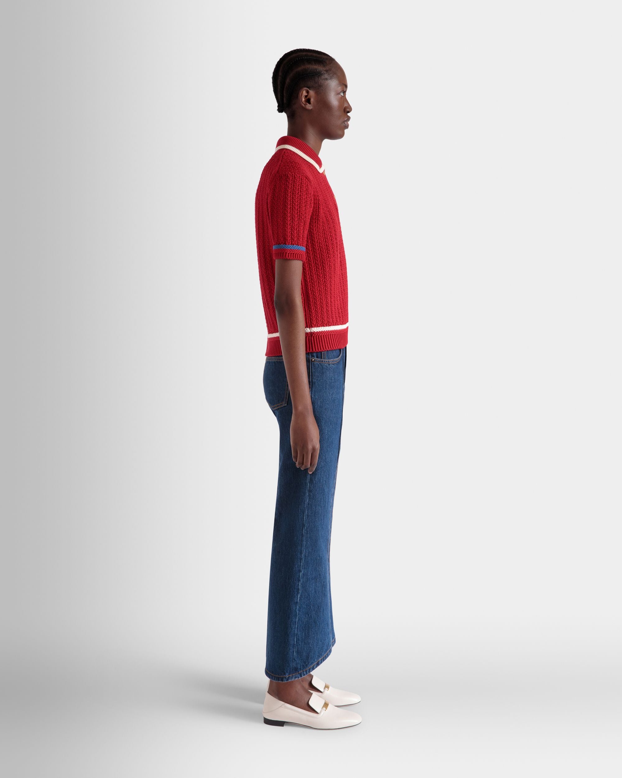 Knit Polo in Red Cotton - Women's - Bally - 05