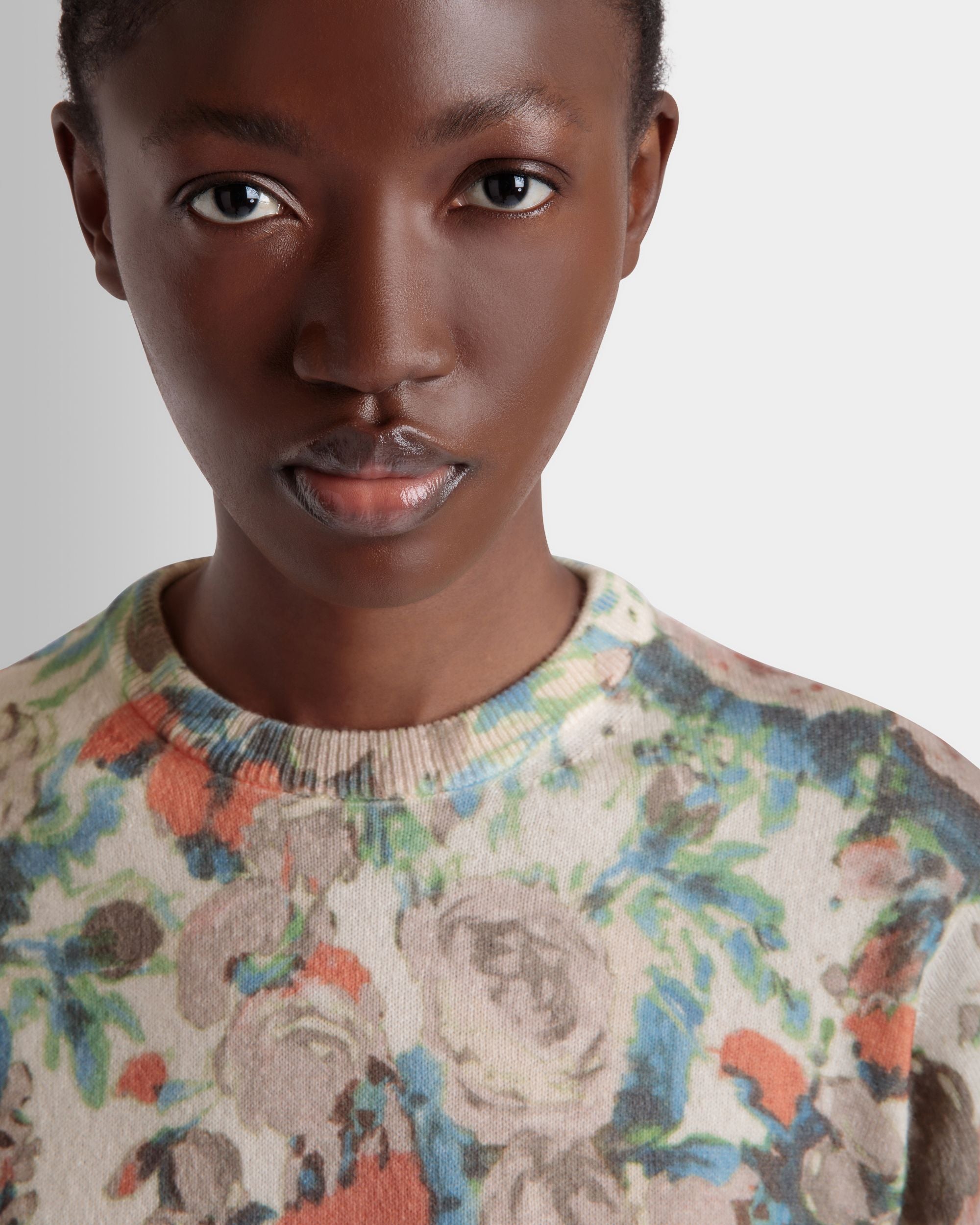Knit Top with a Rosengarten Print in Multicolor Cashmere - Women's - Bally - 03