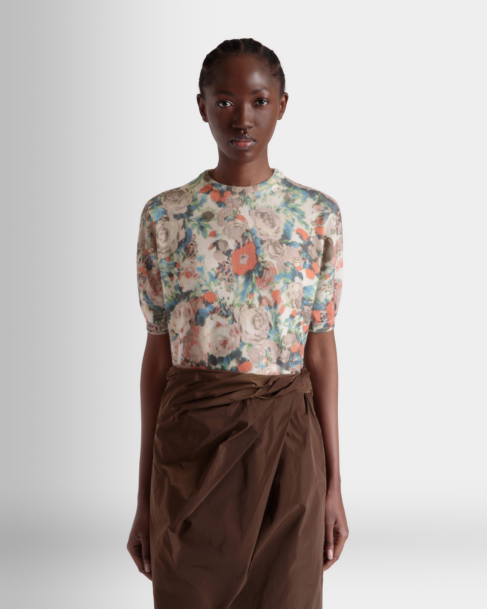 Knit Top with a Rosengarten Print in Multicolor Cashmere - Women's - Bally - 08
