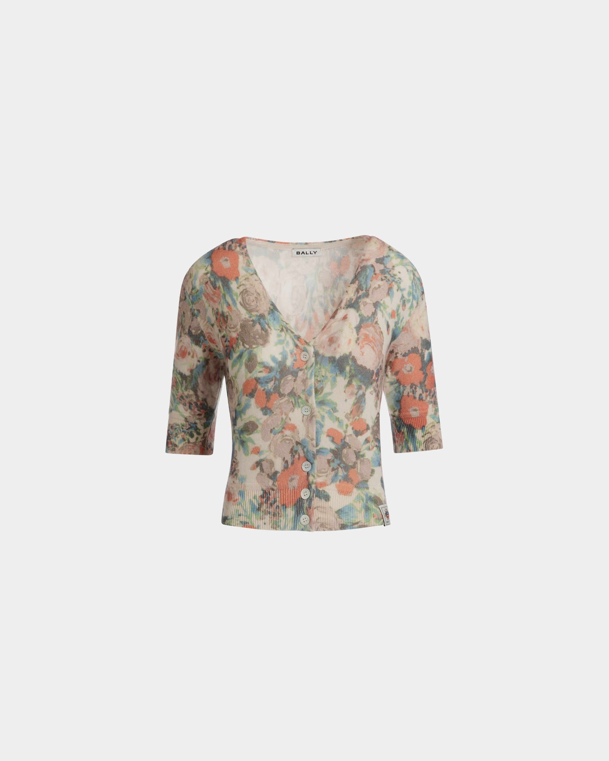 Cardigan with a Rosengarten Print in Multicolor Cashmere - Women's - Bally - 01
