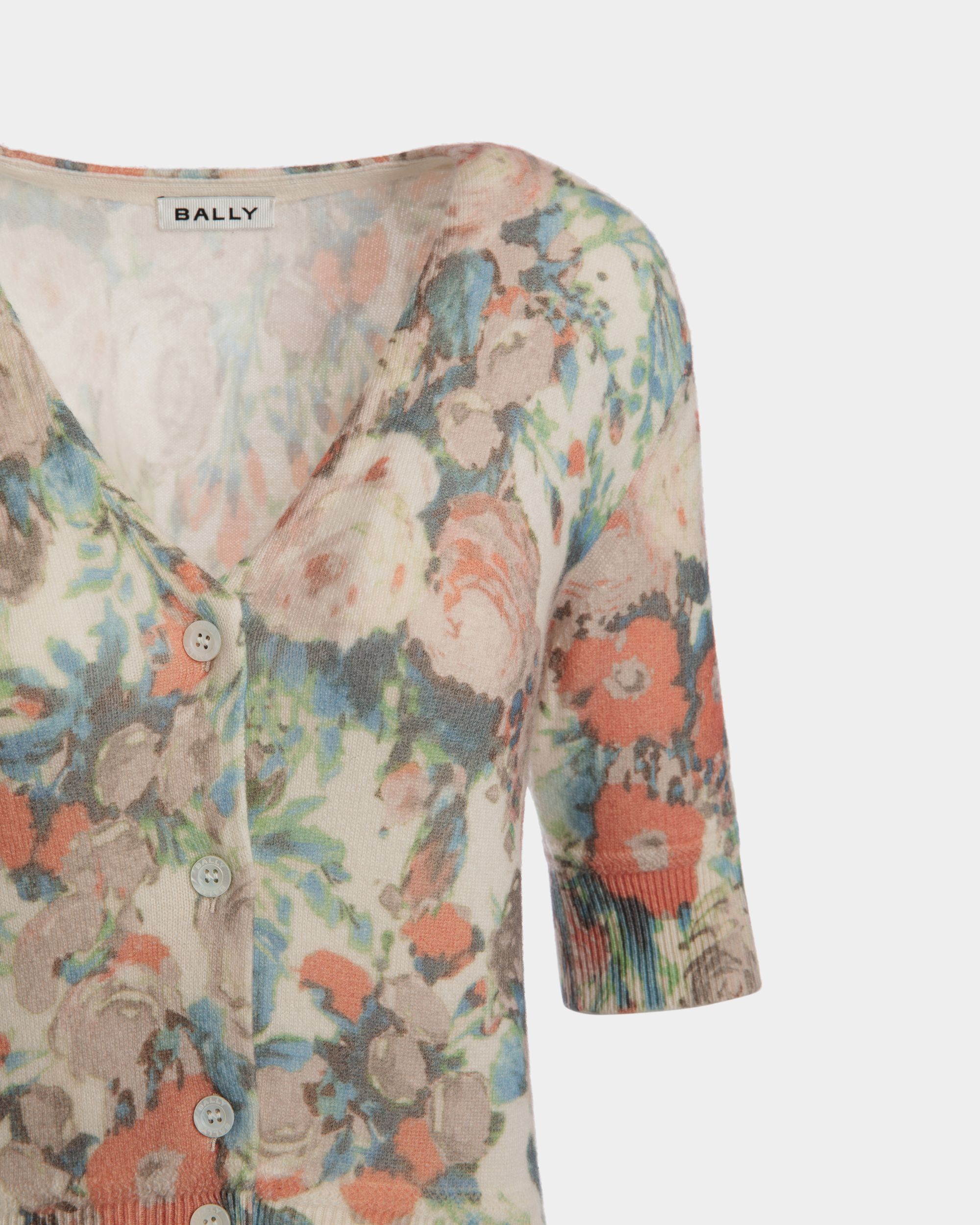 Cardigan with a Rosengarten Print in Multicolor Cashmere - Women's - Bally - 02