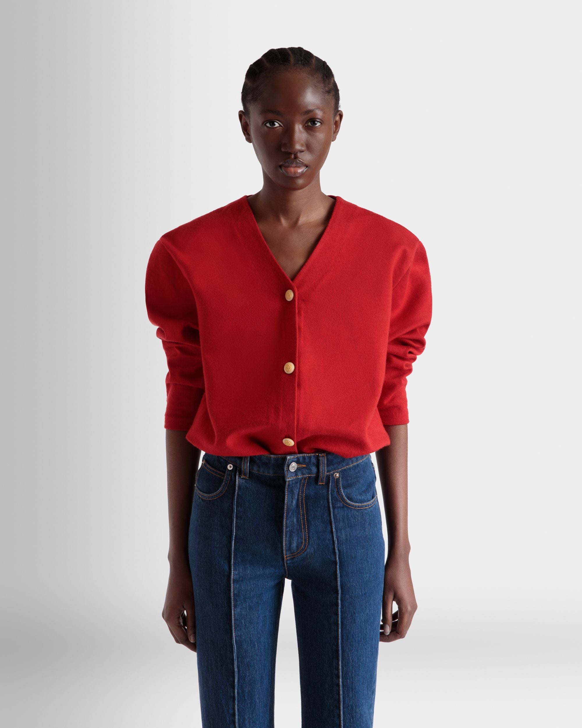 Cardigan in a Red Wool And Silk Blend - Women's - Bally - 08