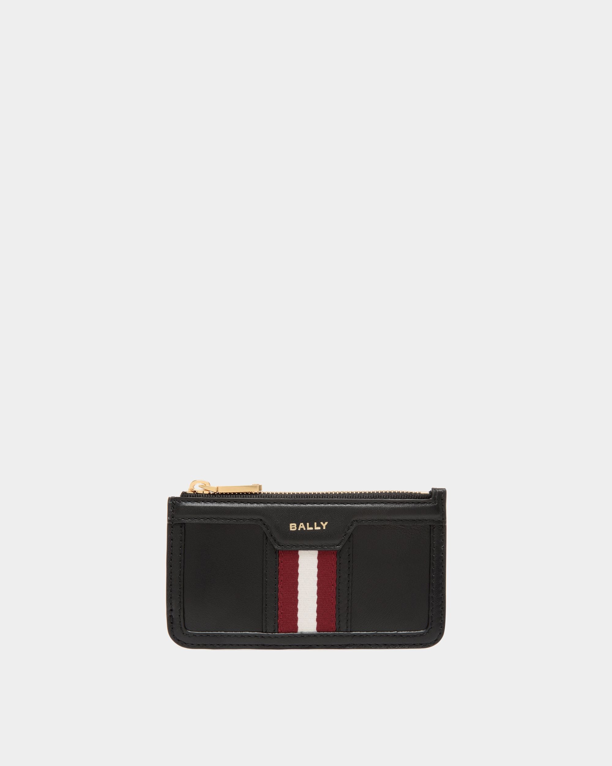 Code Zipped Card Holder in Black Leather - Women's - Bally - 01