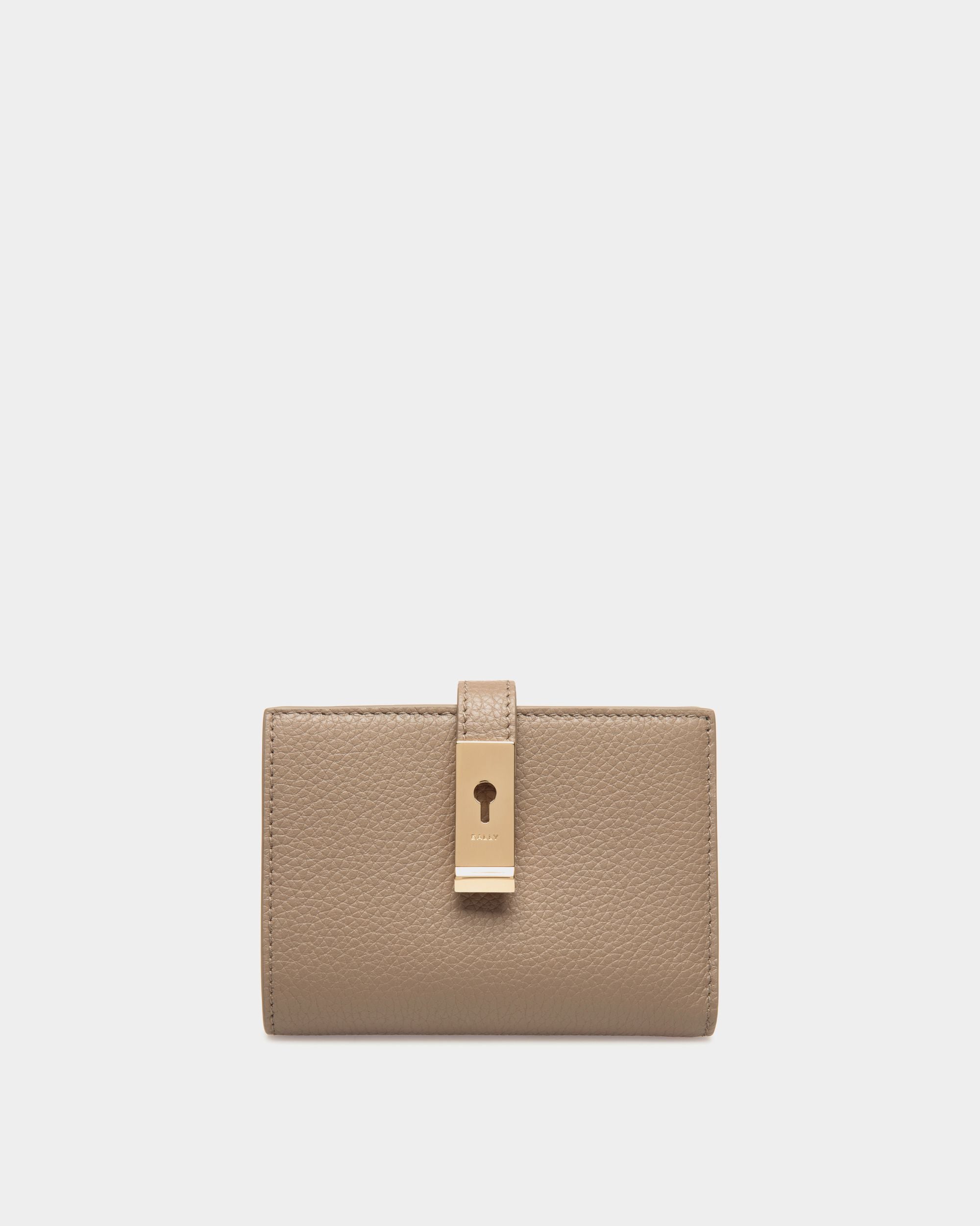 Lock Me Wallet In Taupe Grained Leather - Women's - Bally - 01
