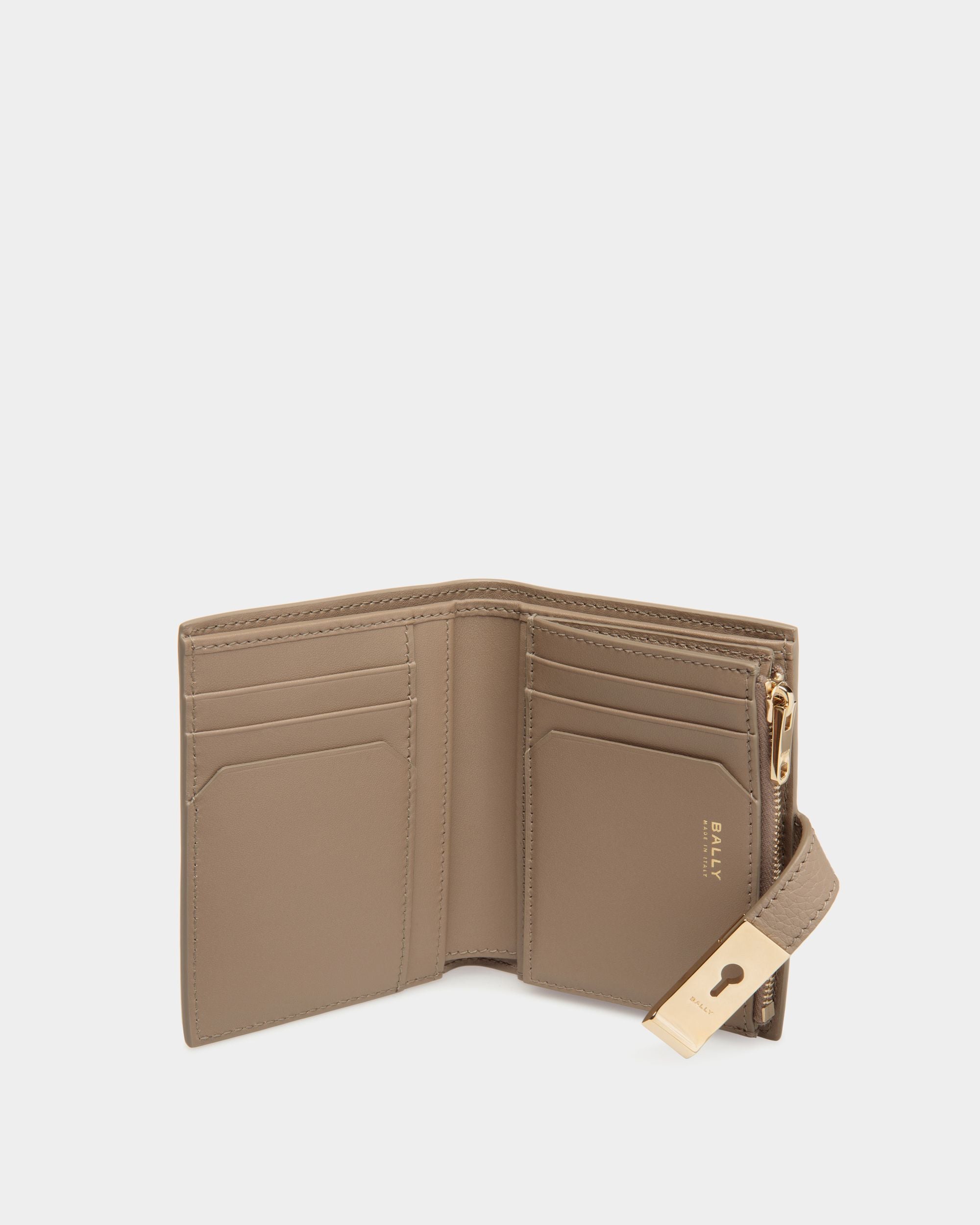 Lock Me Wallet In Taupe Grained Leather - Women's - Bally - 03
